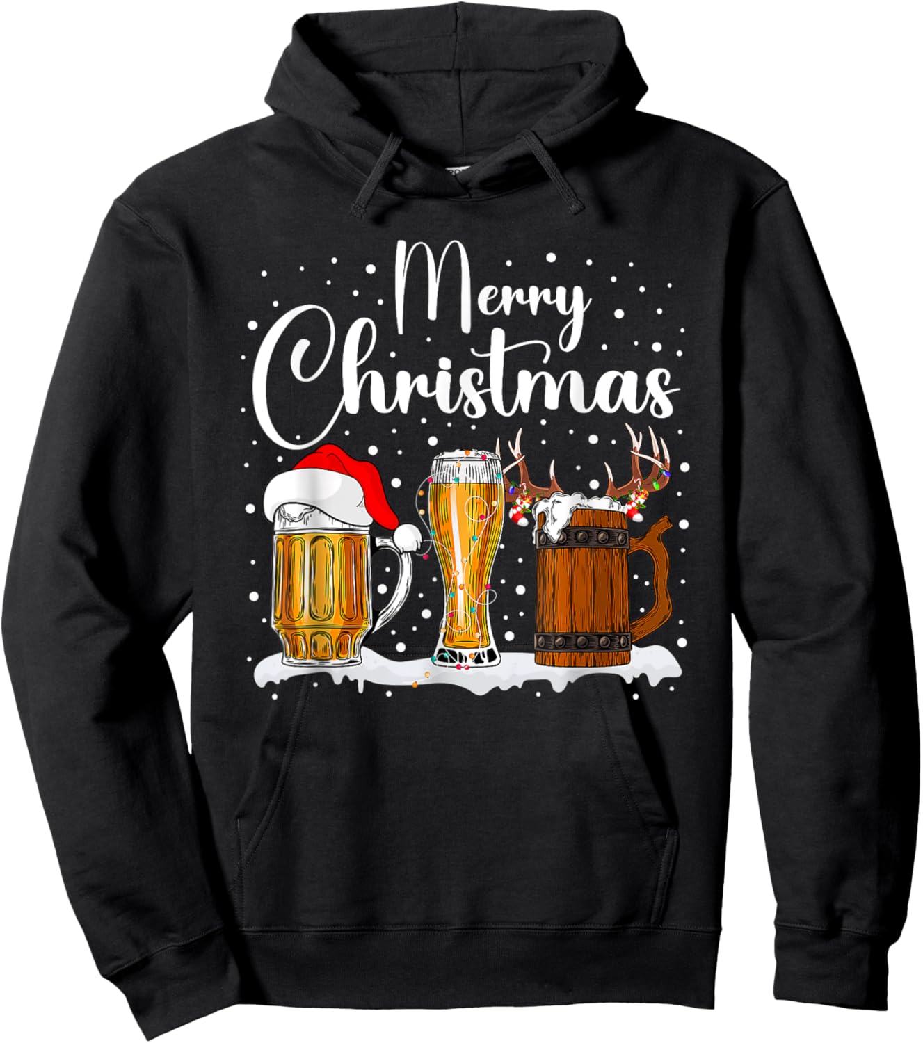 Christmas Pajamas Men Women Christmas Sweater Beer Glasses Hoodie - Hoodie | Black