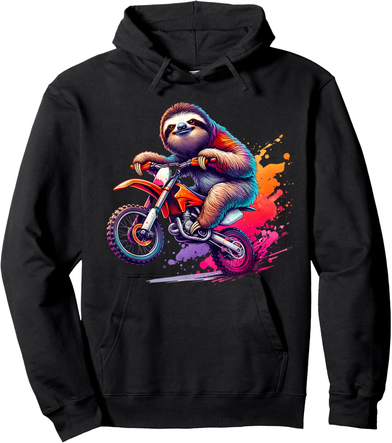 Unique Sloth Riding Motocross Enduro Motorcycle Art Hoodie - Hoodie | Black