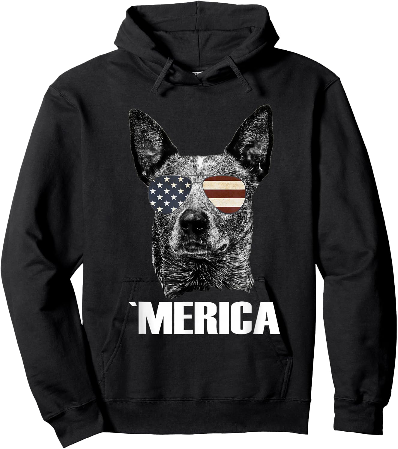 4th July Blue Heeler Dog Merica Patriotic USA Flag Cute Hoodie - Hoodie | Black