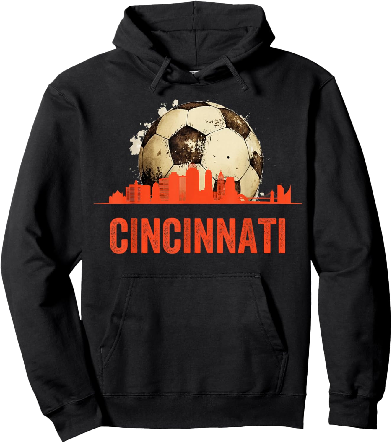 Cincinnati Soccer Queen City Skyline Futbol Fan Hoodie - Hoodie | Black