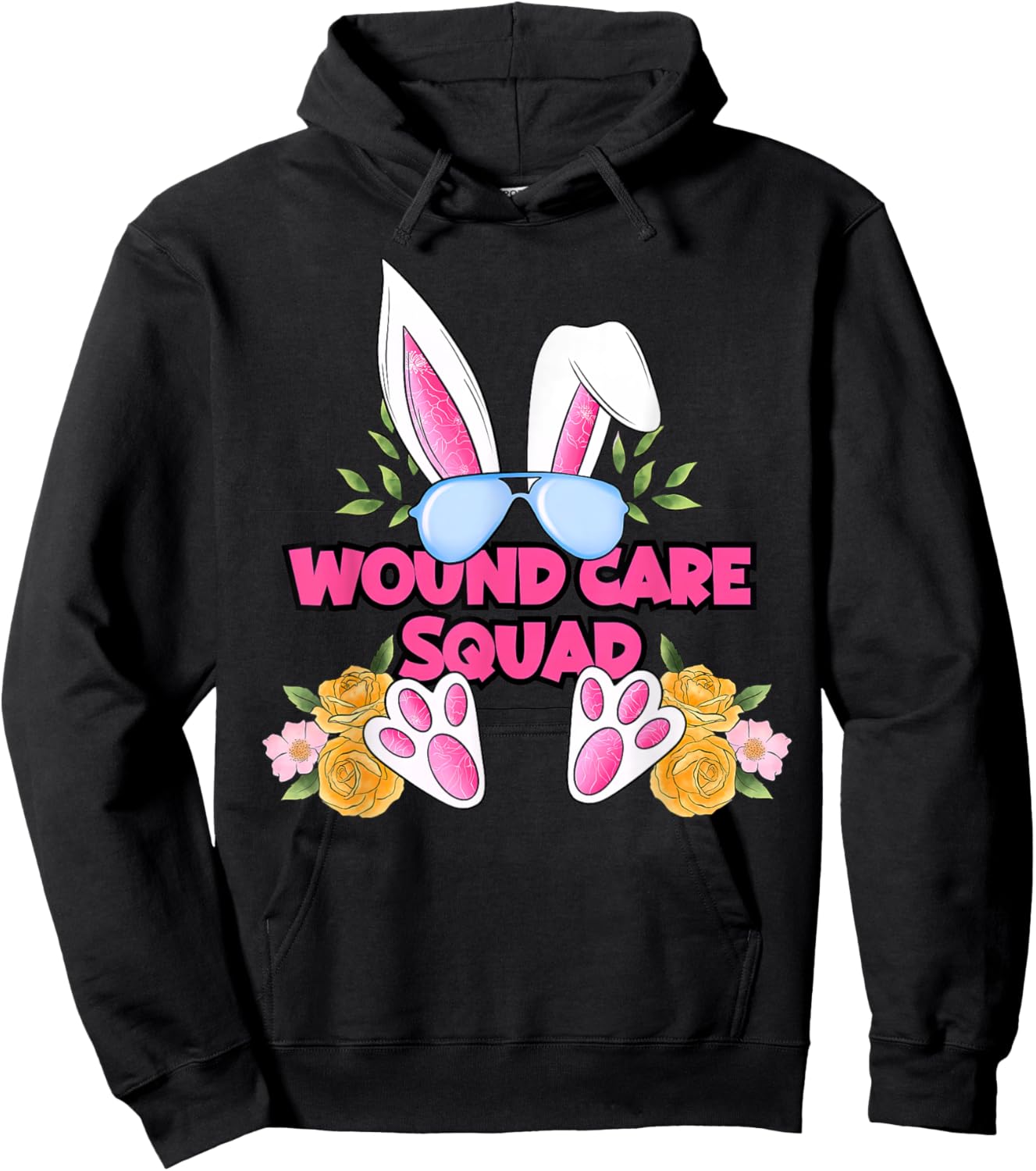 Wound Care Nurse Cute Bunny Flower Easter Day Nursing Wound Hoodie - Hoodie | Black