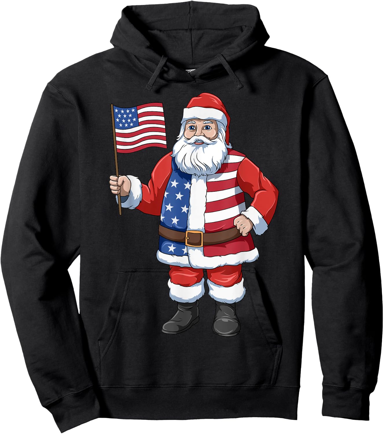 Patriotic Santa American 4th of July Santa American Flag Hoodie - Hoodie | Black