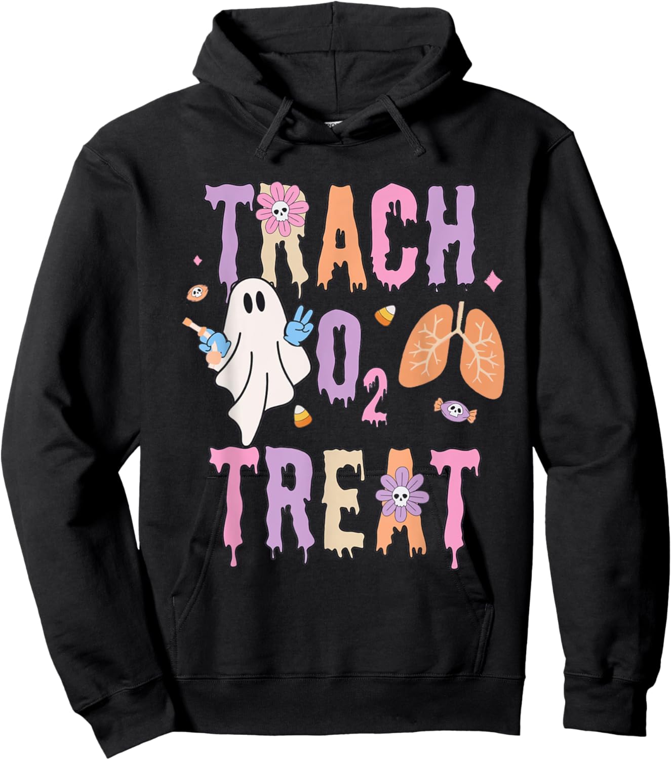 Trach or Treat Halloween Respiratory Therapist Pulmonary Hoodie - Hoodie | Black