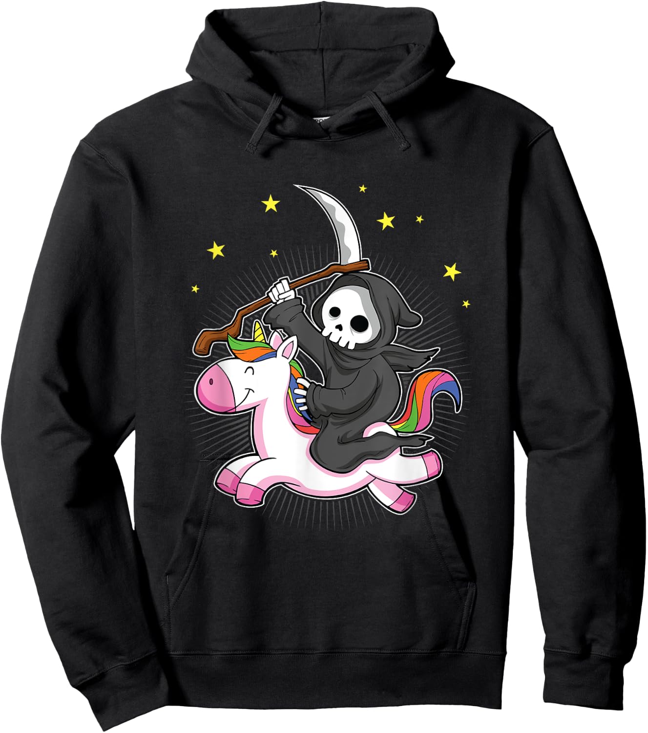 Death Metal Rock Music Halloween Grim Reaper Riding Unicorn Hoodie - Hoodie | Black