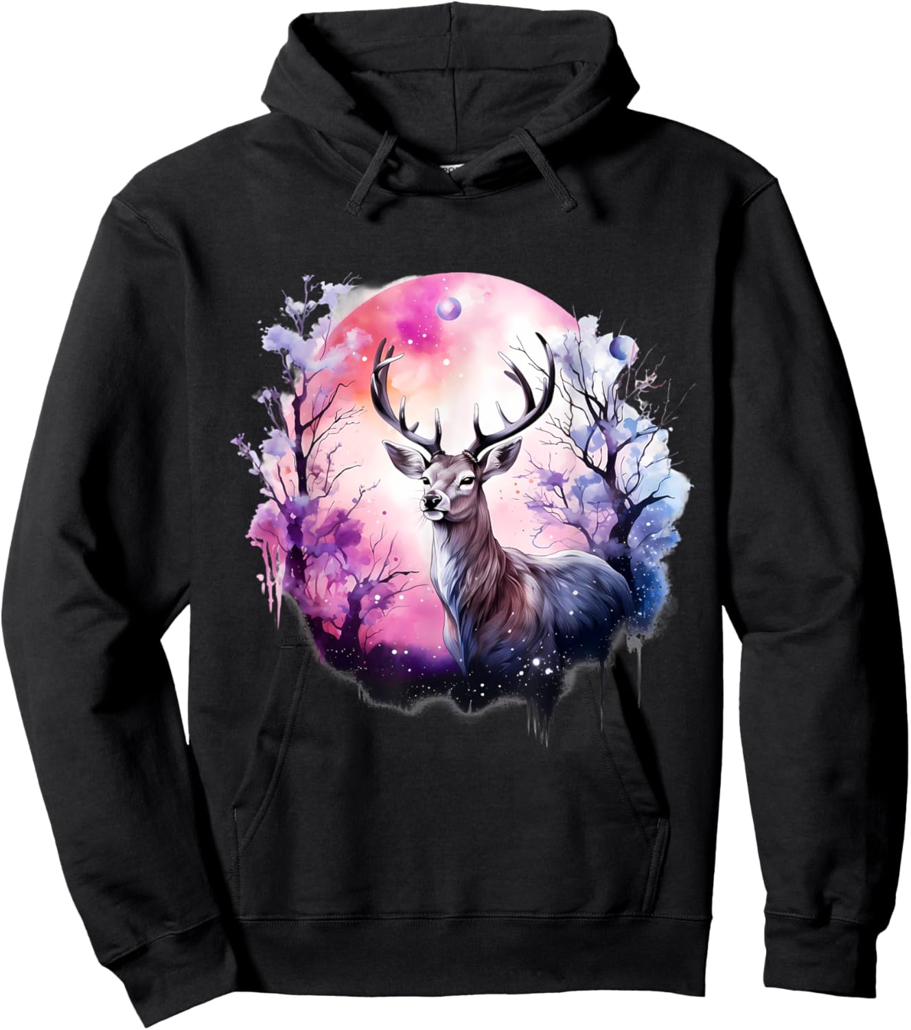 Deer Nature Animal Print Forest Floral Artwork Wildlife Hoodie - Hoodie | Black