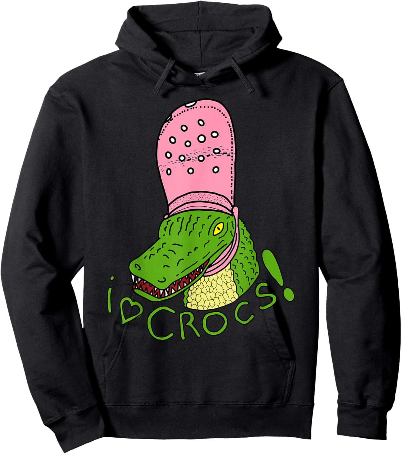 I Love Crocs Funny Alligator - Crocodile Wearing Cute Fangs , Black, S Hoodie - Hoodie | Black