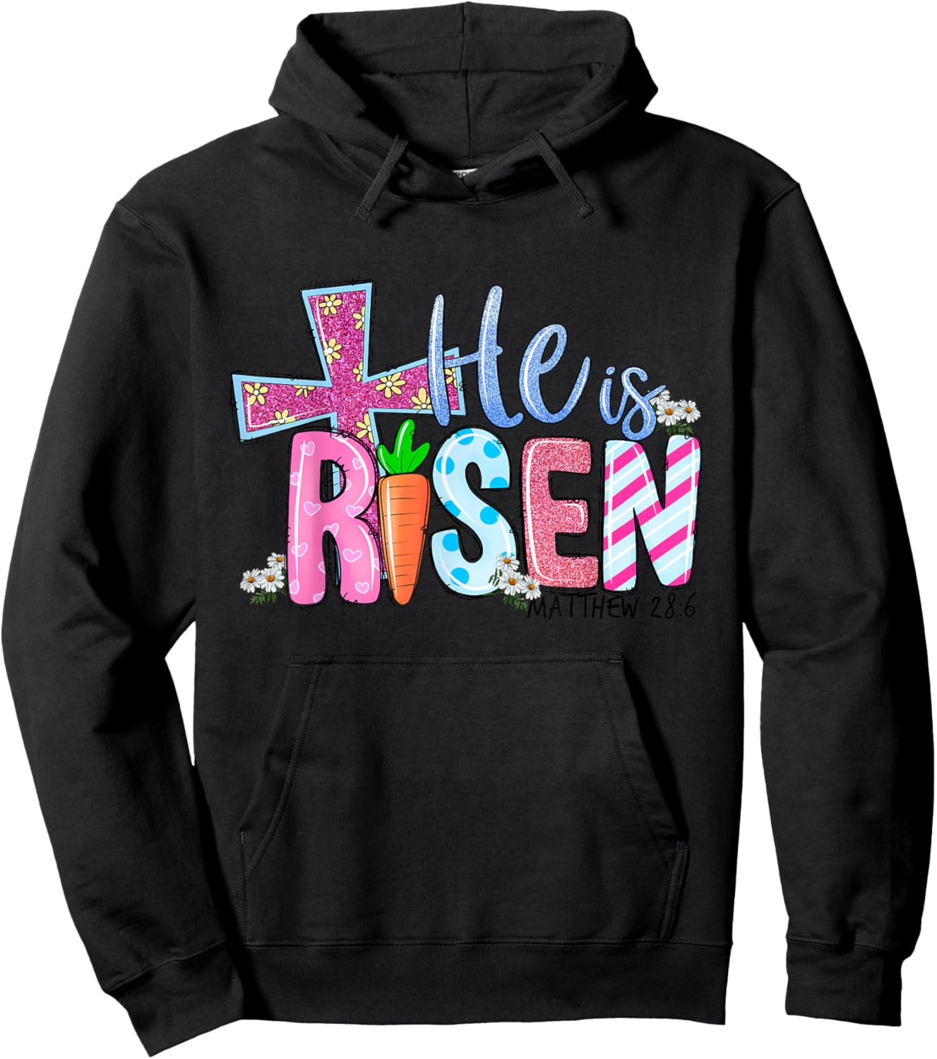 Happy Easter Bunny Shirt He Is Risen Jesus Cross Scripture Hoodie - Hoodie | Black