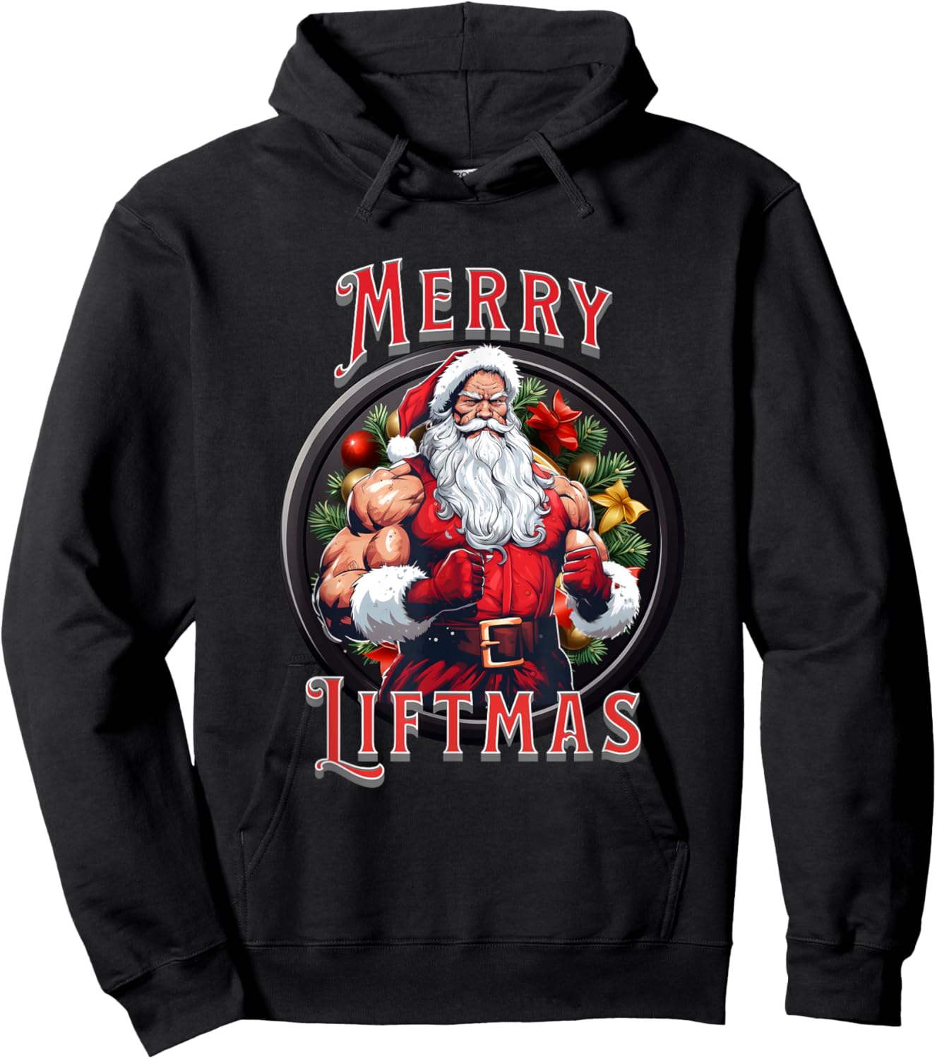 Swole Santa's Merry Liftmas, Buff Santa's Hoodie - Hoodie | Black