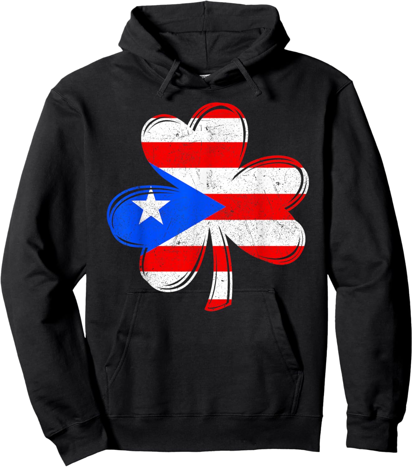 Puerto Rico Flag Shamrock Irish Patriotic Patricks Day Retro Hoodie - Hoodie | Black