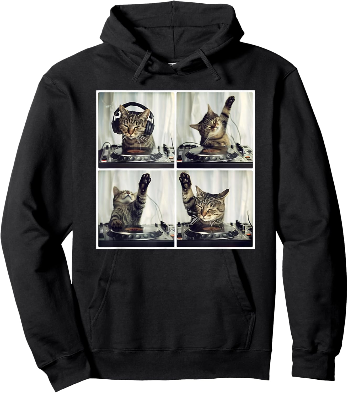 EDM DJ Cat Animal On Decks House Music Cat DJ Hoodie - Hoodie | Black