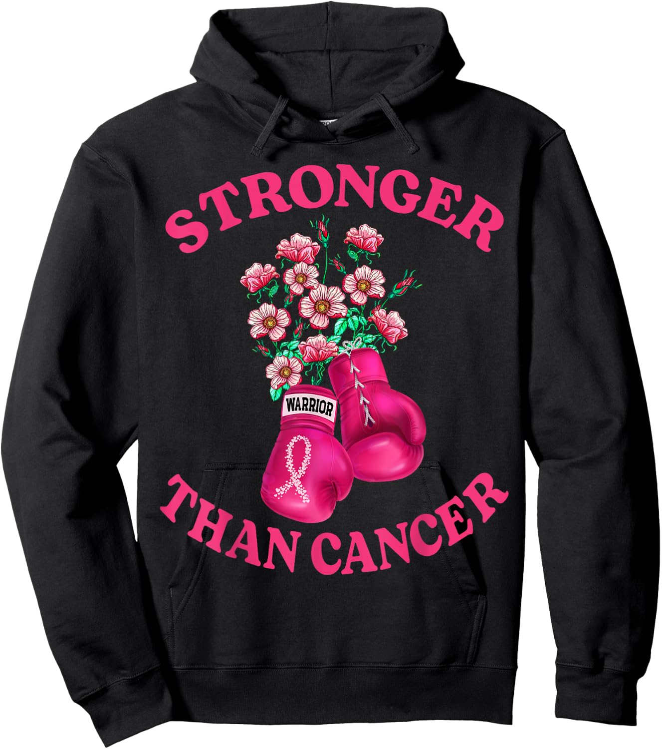 Stronger Than Cancer Boxing Gloves Pink Ribbon Breast Cancer Hoodie - Hoodie | Black