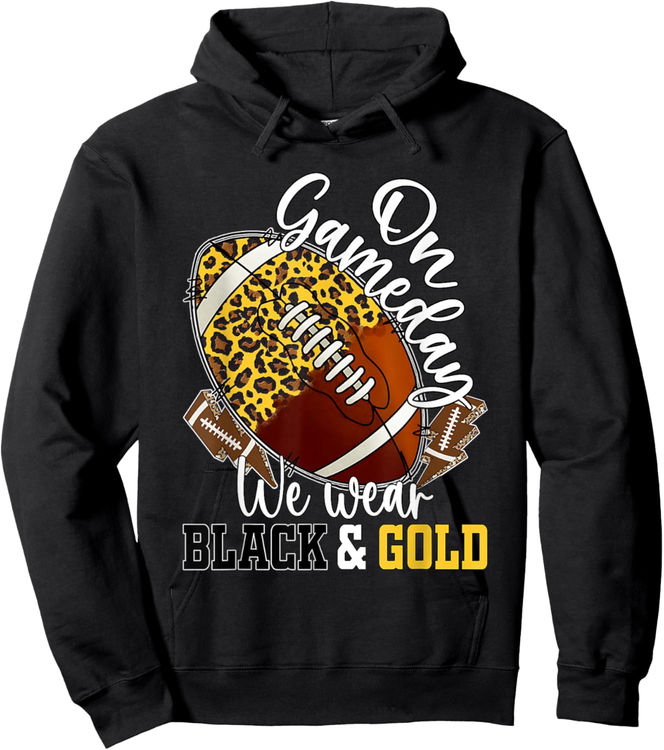 On Gameday Football We Wear Black And Gold School Spirit Hoodie - Hoodie | Black
