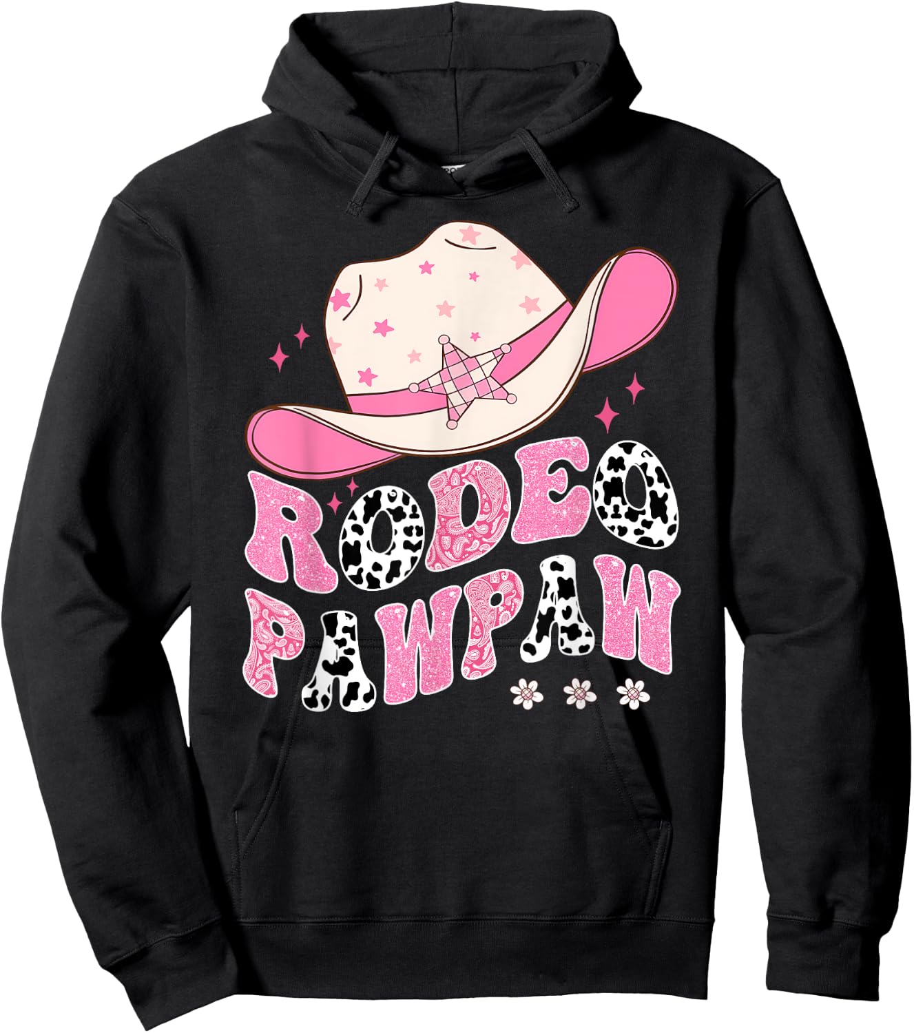 Rodeo Pawpaw Pink CowGirl 1St Birthday Family Matching Hoodie - Hoodie | Black