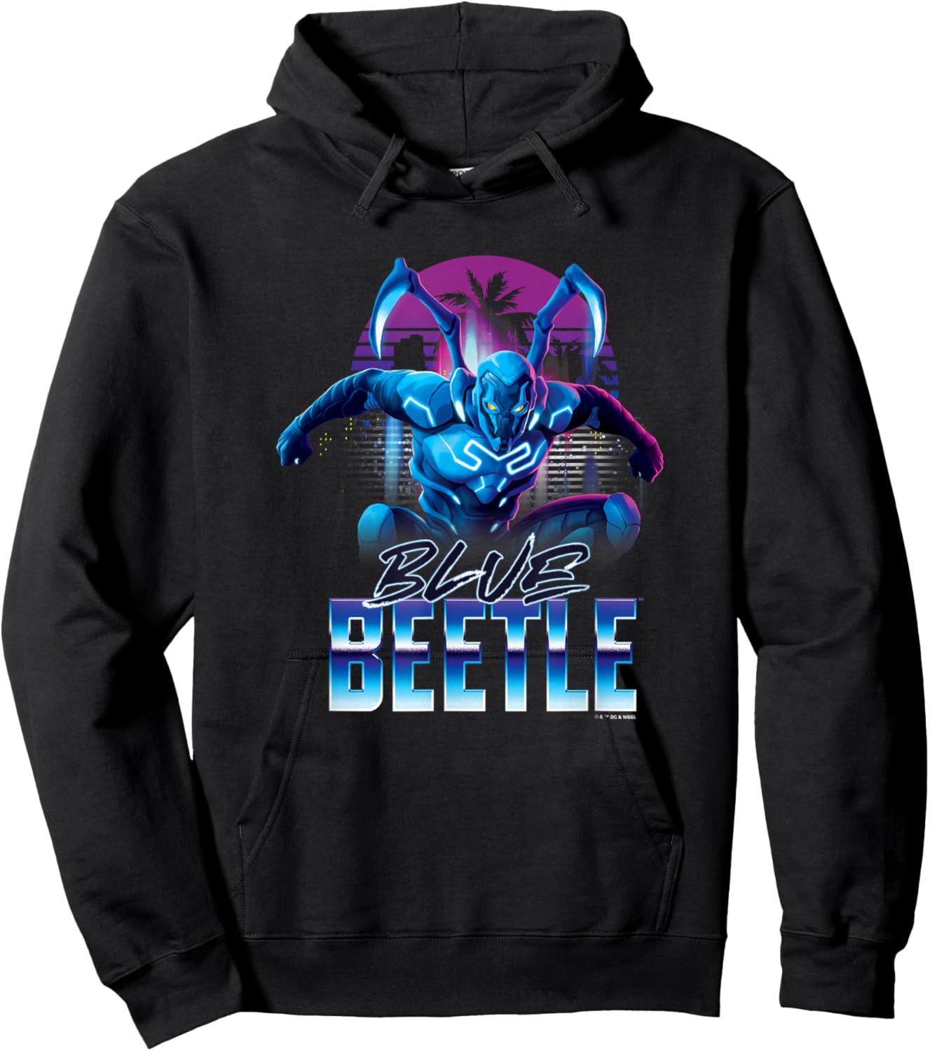 Blue Beetle Neon City Lights Super Hero Action Portrait Hoodie - Hoodie | Black