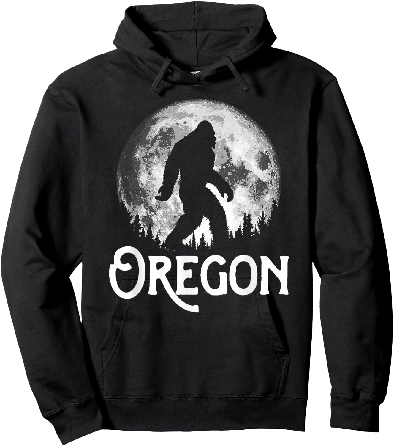 Oregon Bigfoot at Night! Cool Full Moon & Trees Sasquatch Hoodie - Hoodie | Black