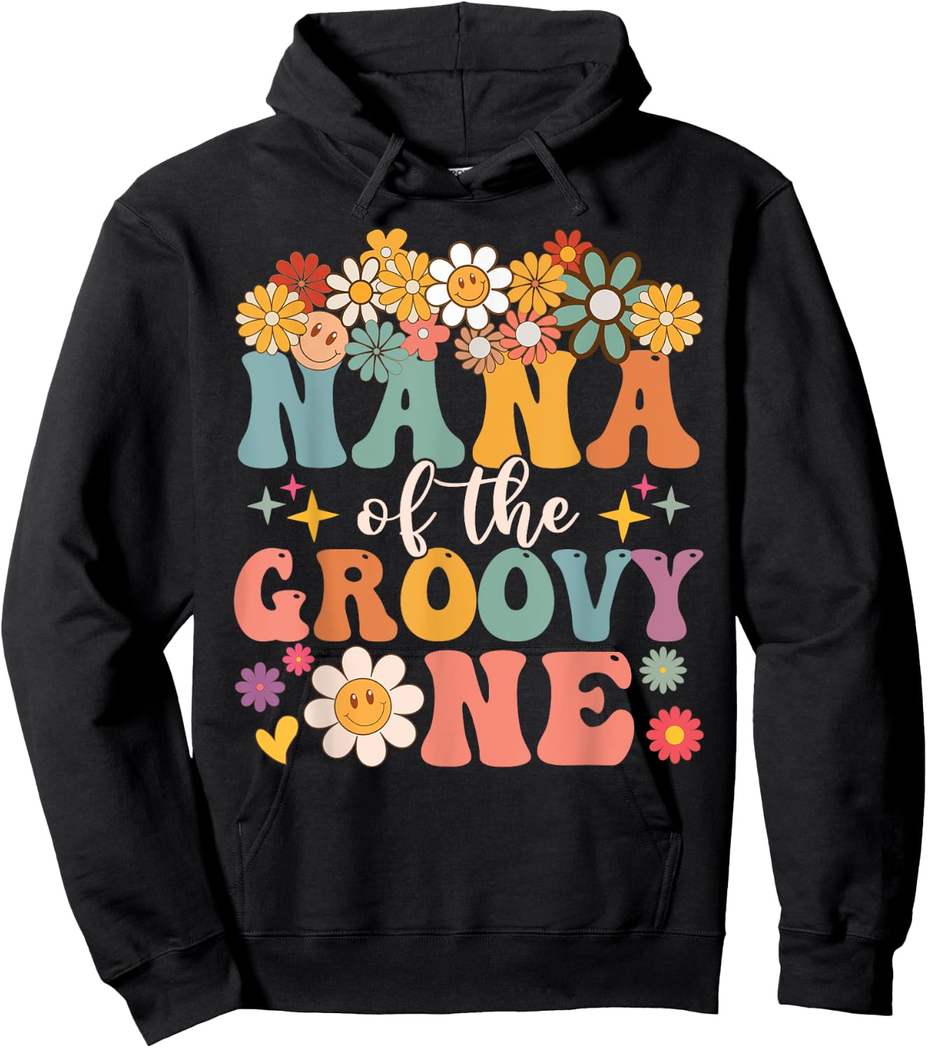 Retro Nana of Groovy One Matching Family 1st Birthday Party Hoodie - Hoodie | Black