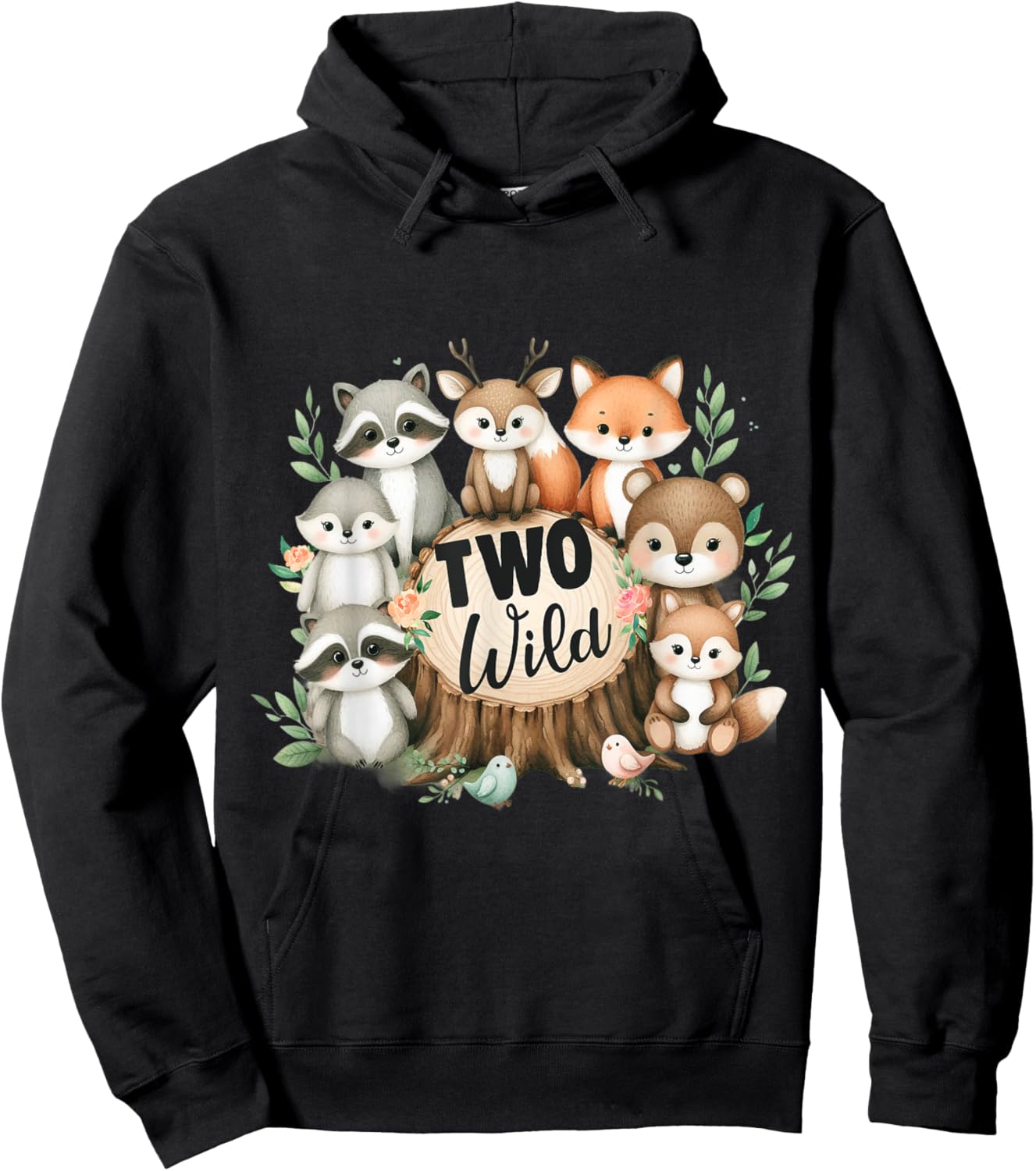Two Wild Birthday Cute Woodland Animal Jungle 2nd Birthday Hoodie - Hoodie | Black