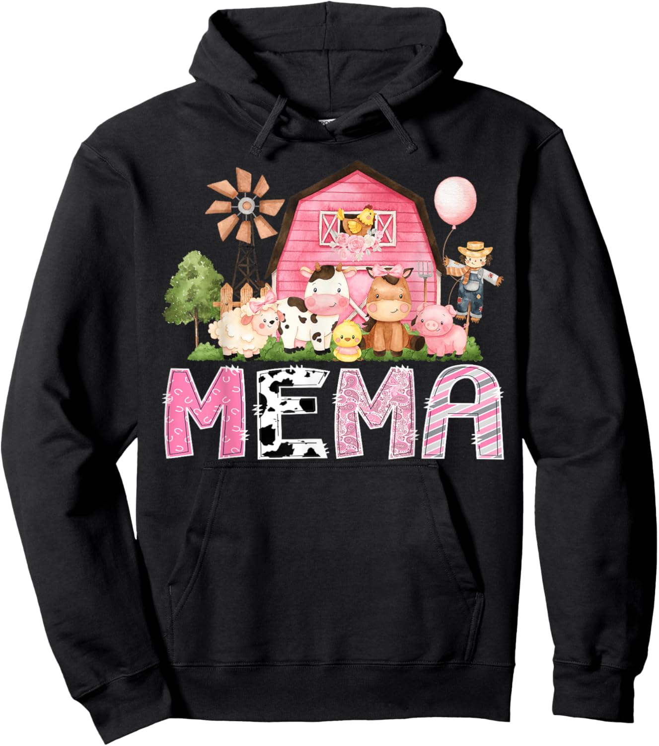 Mema Pink Farm Cow Birthday Girl Matching Family Hoodie - Hoodie | Black