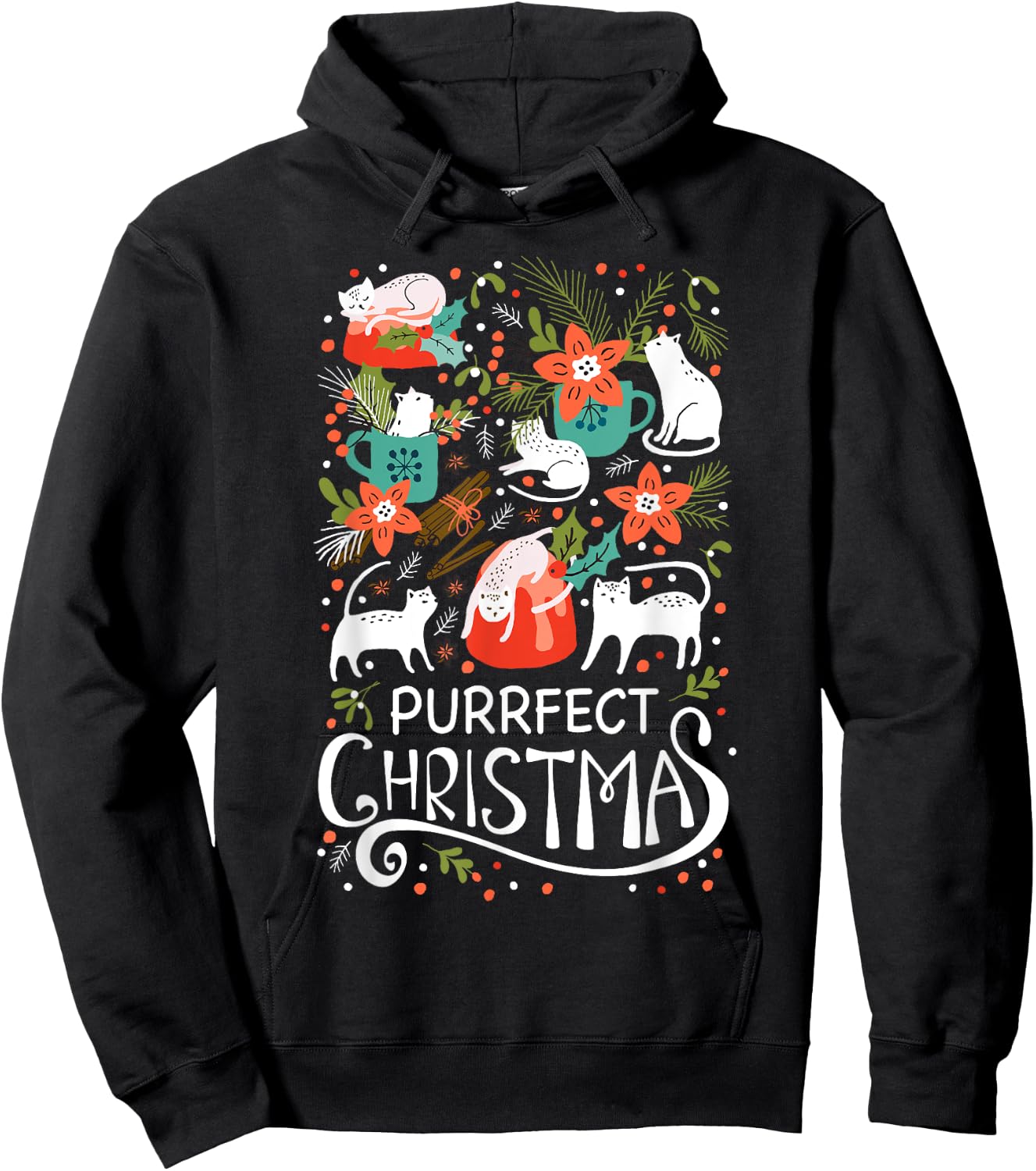 Cute Purrfect Christmas Cat Xmas Cat Lover Gift Men Women Kids Hoodie - Hoodie | Black