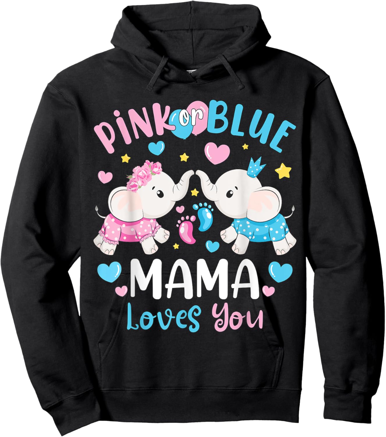 Pink or Blue Mama Mom Loves You Gender Reveal Elephant Hoodie - Hoodie | Black
