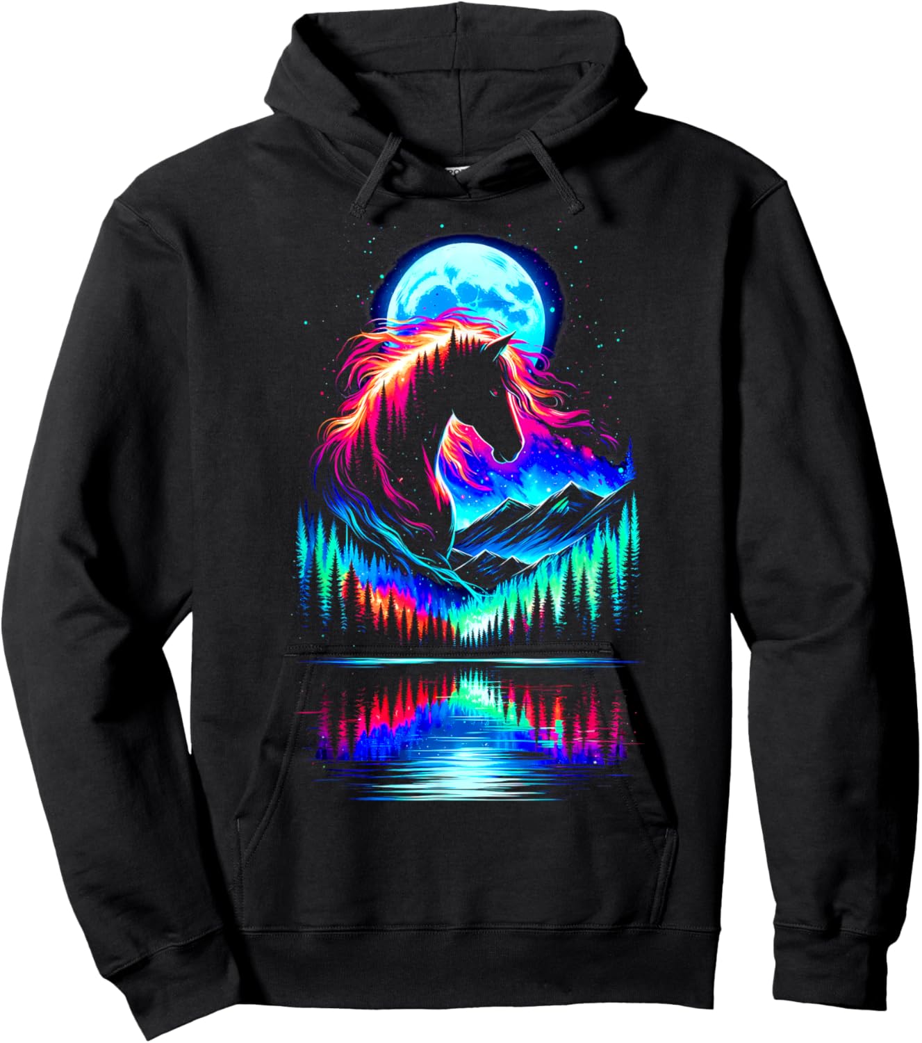 Colorful Horse Spirit Animal Cool Illustration Art Hoodie - Hoodie | Black
