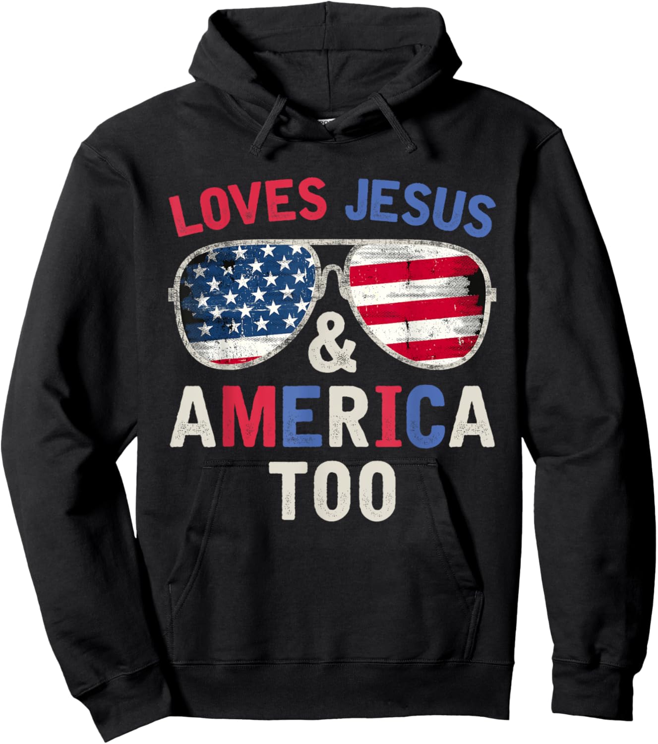 Loves Jesus and America Too God Christian Groovy 4th of July Hoodie - Hoodie | Black