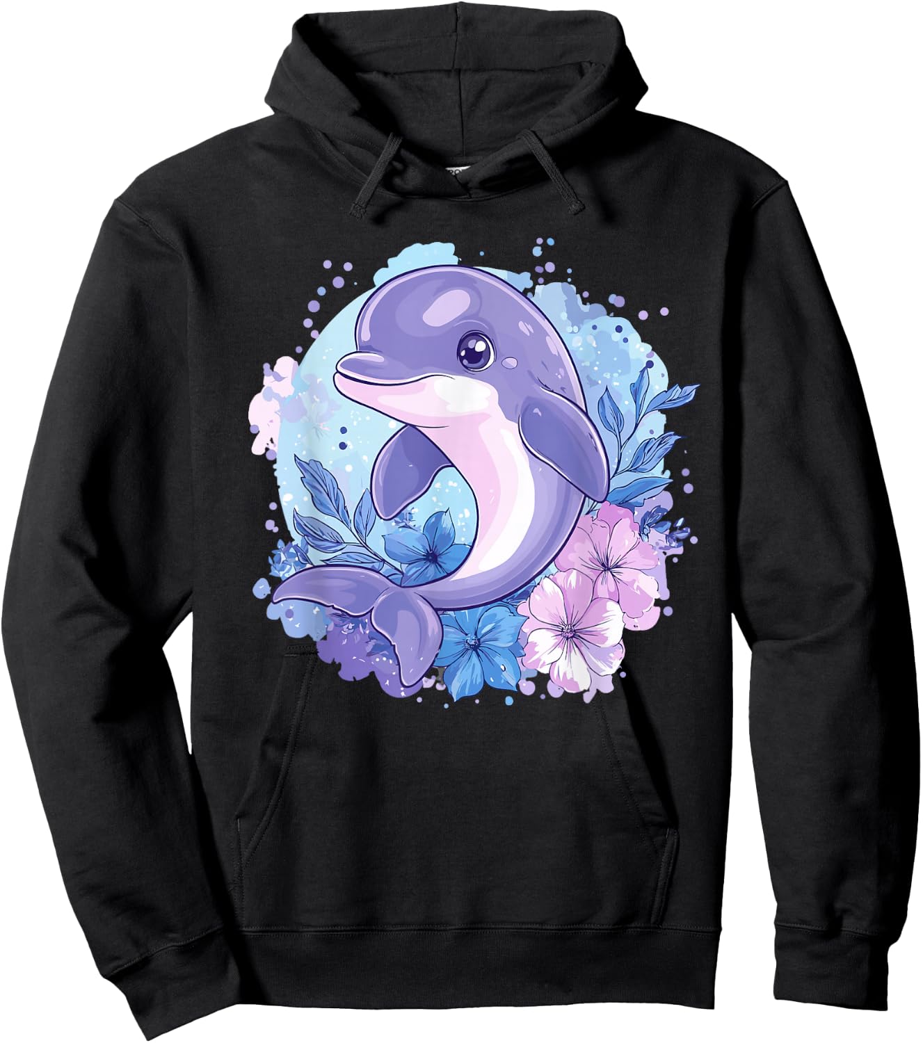 Adorable Dolphin Surrounded By Flowers Hoodie - Hoodie | Black