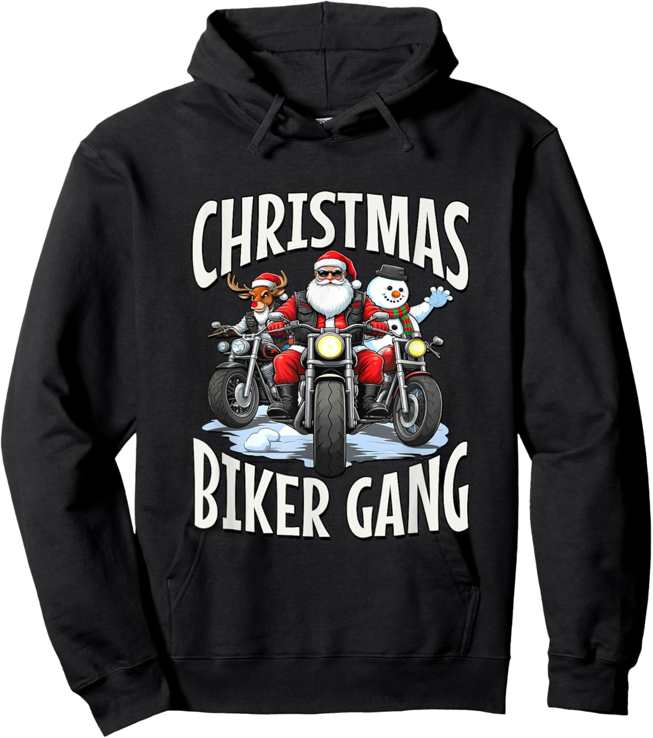 Christmas Biker Gang - Santa, Reindeer & Snowman Bikers Hoodie - Hoodie | Black