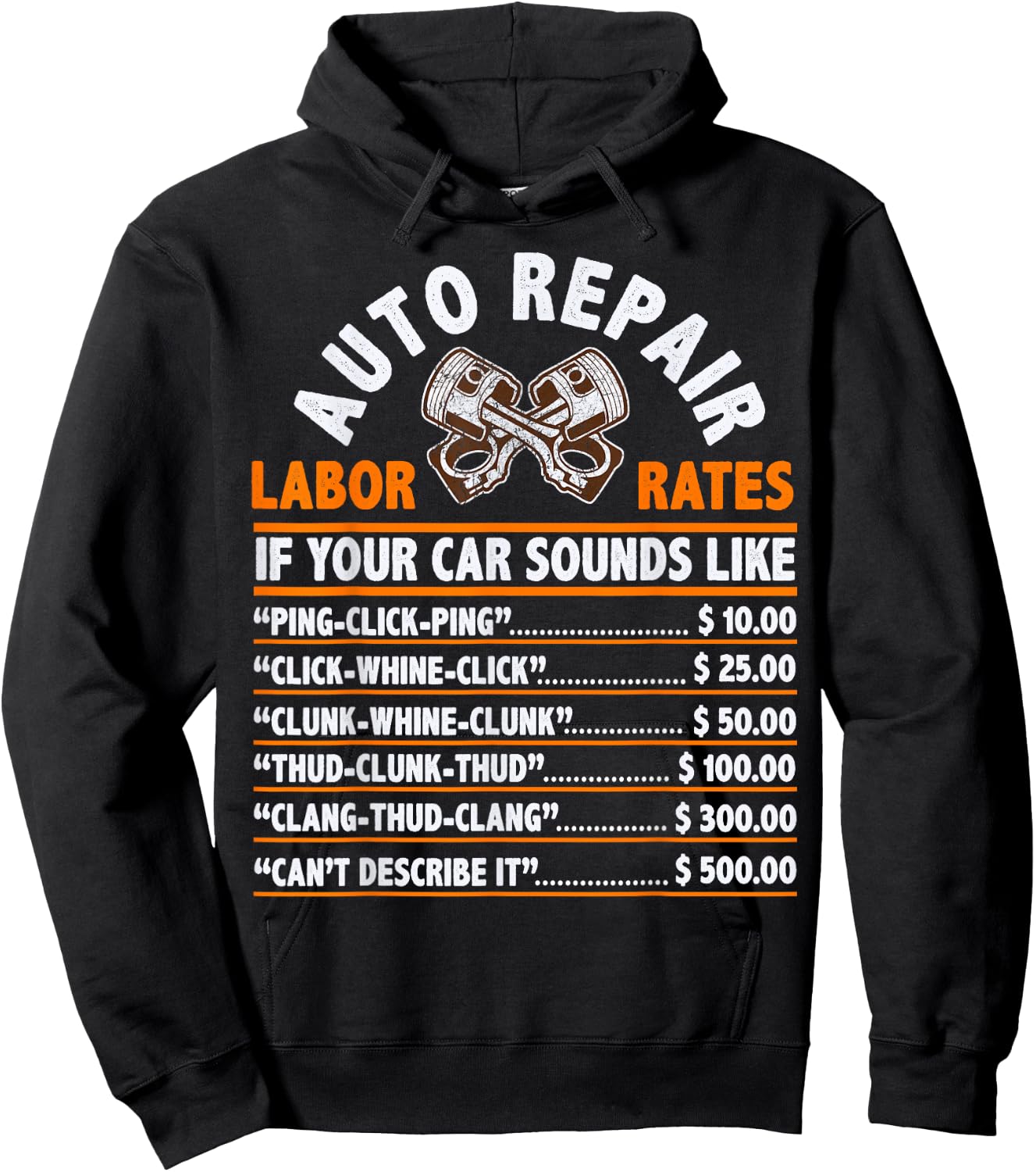 Funny Auto Mechanic Hourly Rate Car Mechanic Labor Rates Hoodie - Hoodie | Black