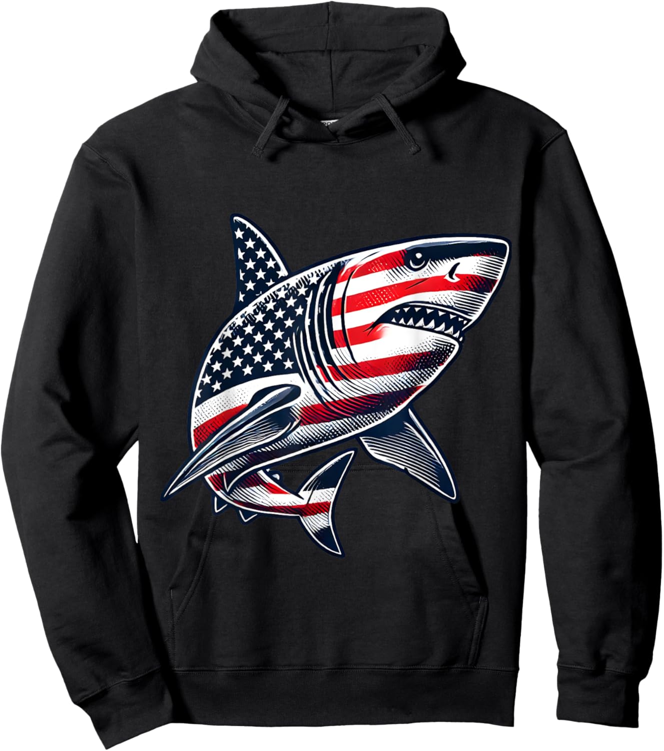 Shark American Flag USA 4th of July Hoodie - Hoodie | Black