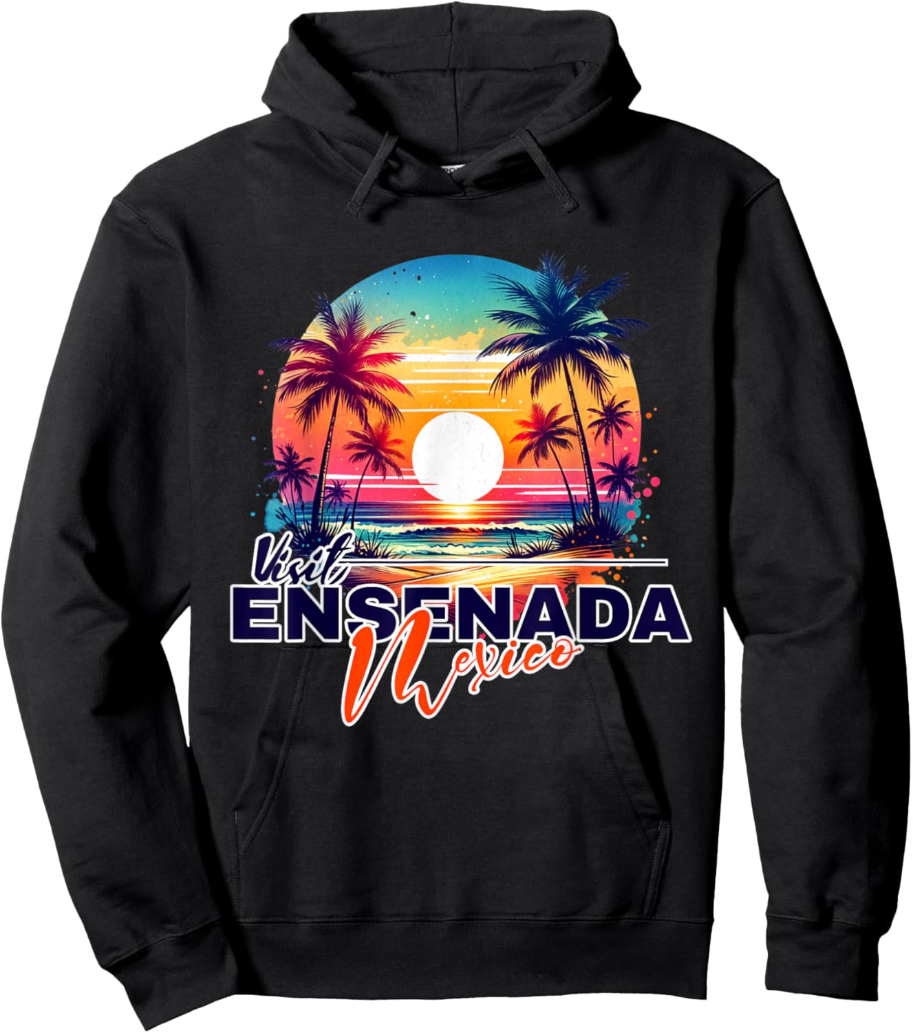 Ensenada Mexico Sunset Beach Palm Tree Souvenir Hoodie - Hoodie | Black