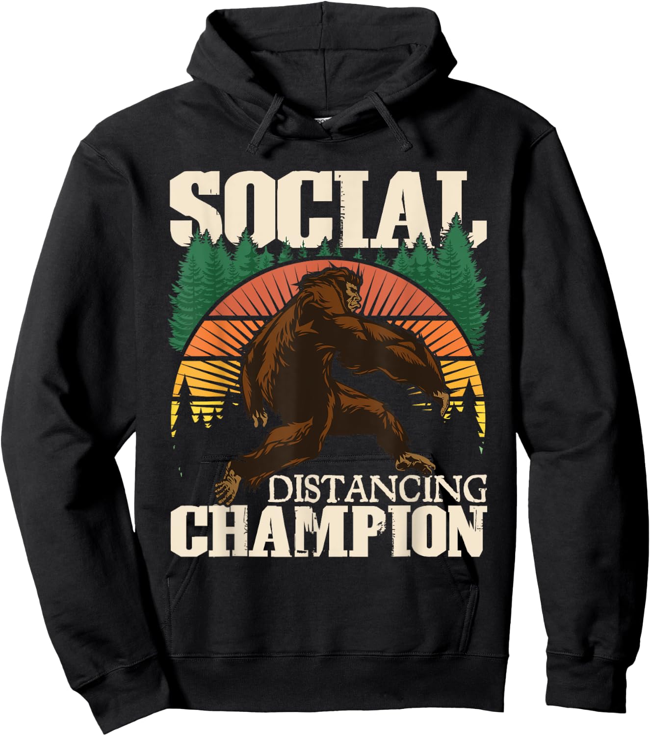 Social Distancing Champion - Funny Bigfoot Sasquatch Hoodie - Hoodie | Black