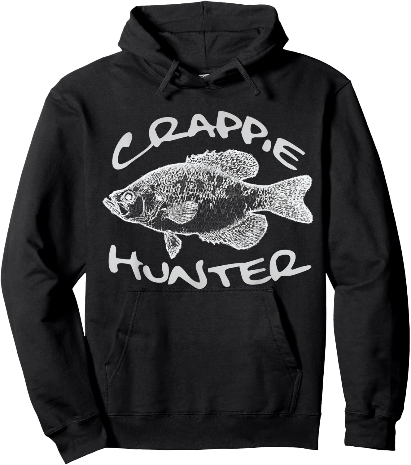 Crappie Hunter Fish Illustration Funny Fishing Pun Fisherman Hoodie - Hoodie | Black