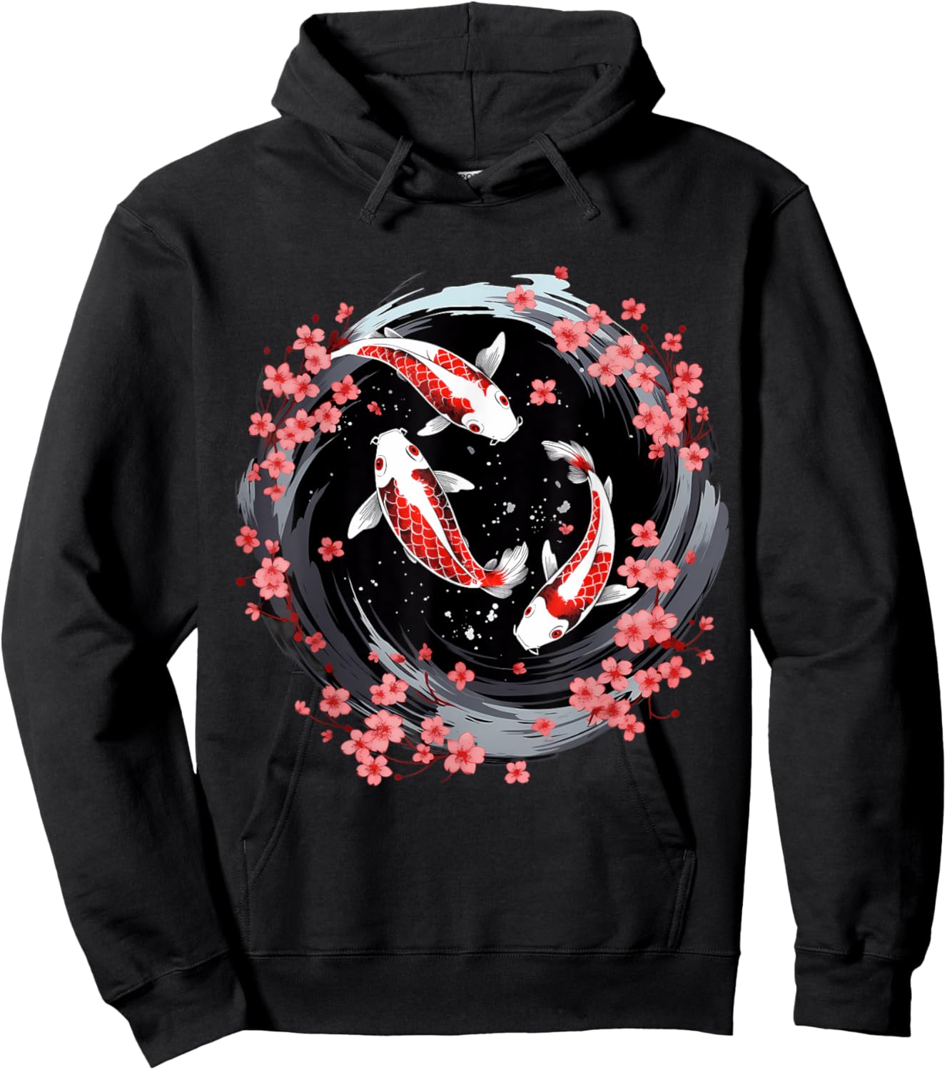 Japanese Koi Carp Ying Yang Nishikigoi Fish Cherry Blossom Hoodie - Hoodie | Black