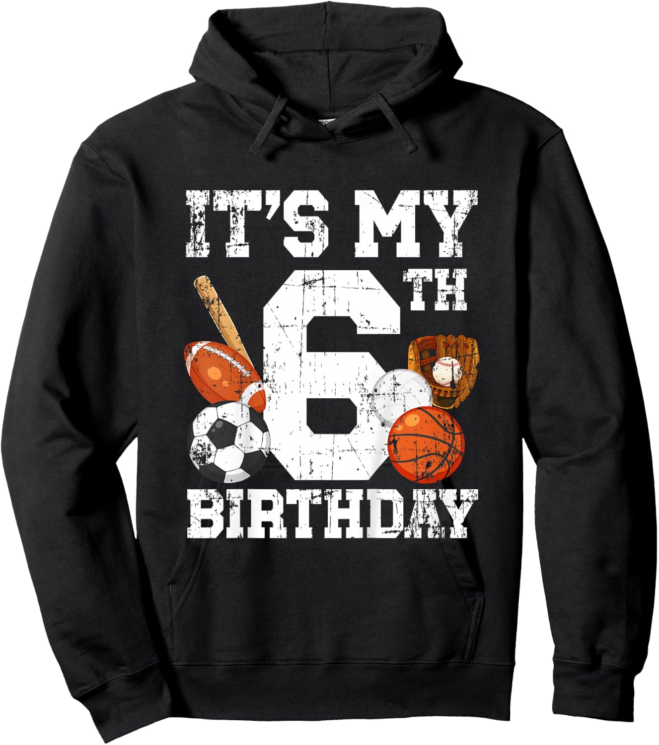 6 Year Old Sports Birthday Theme Sixth Bday Kids 2T Black Sports Birthday Hoodie - Hoodie | Black