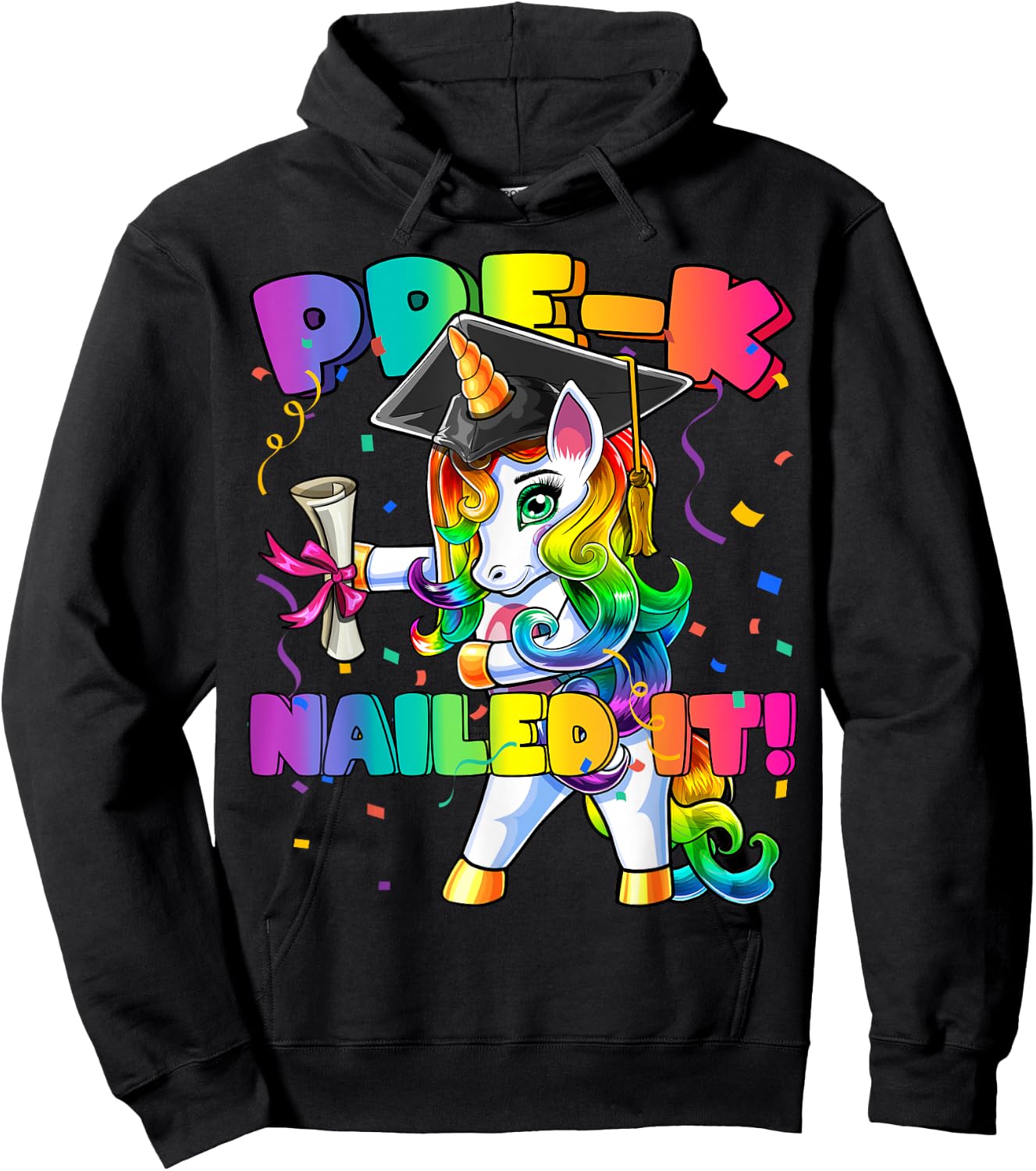 Flossing Unicorn Pre-K Graduation Cap Diploma Gift Girls Hoodie - Hoodie | Black