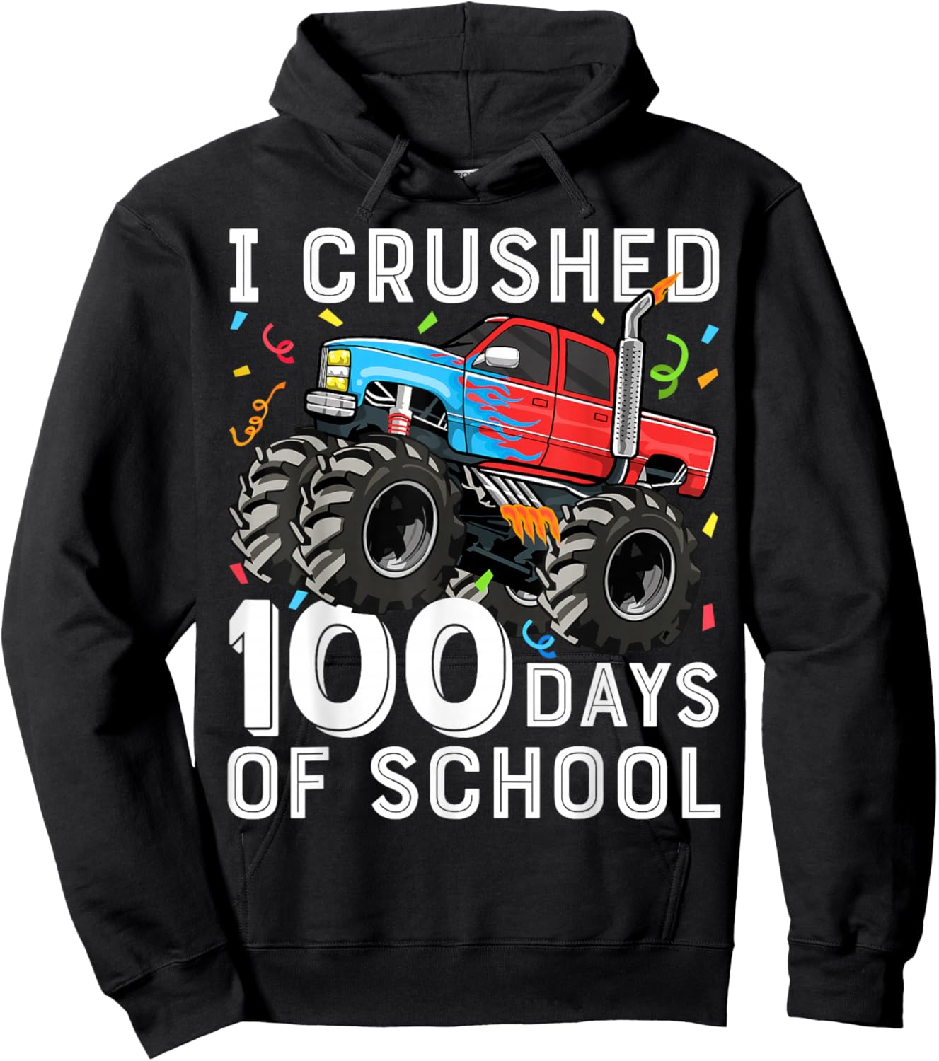 100 Days of School Monster Truck 100th Day of School Boys Hoodie - Hoodie | Black