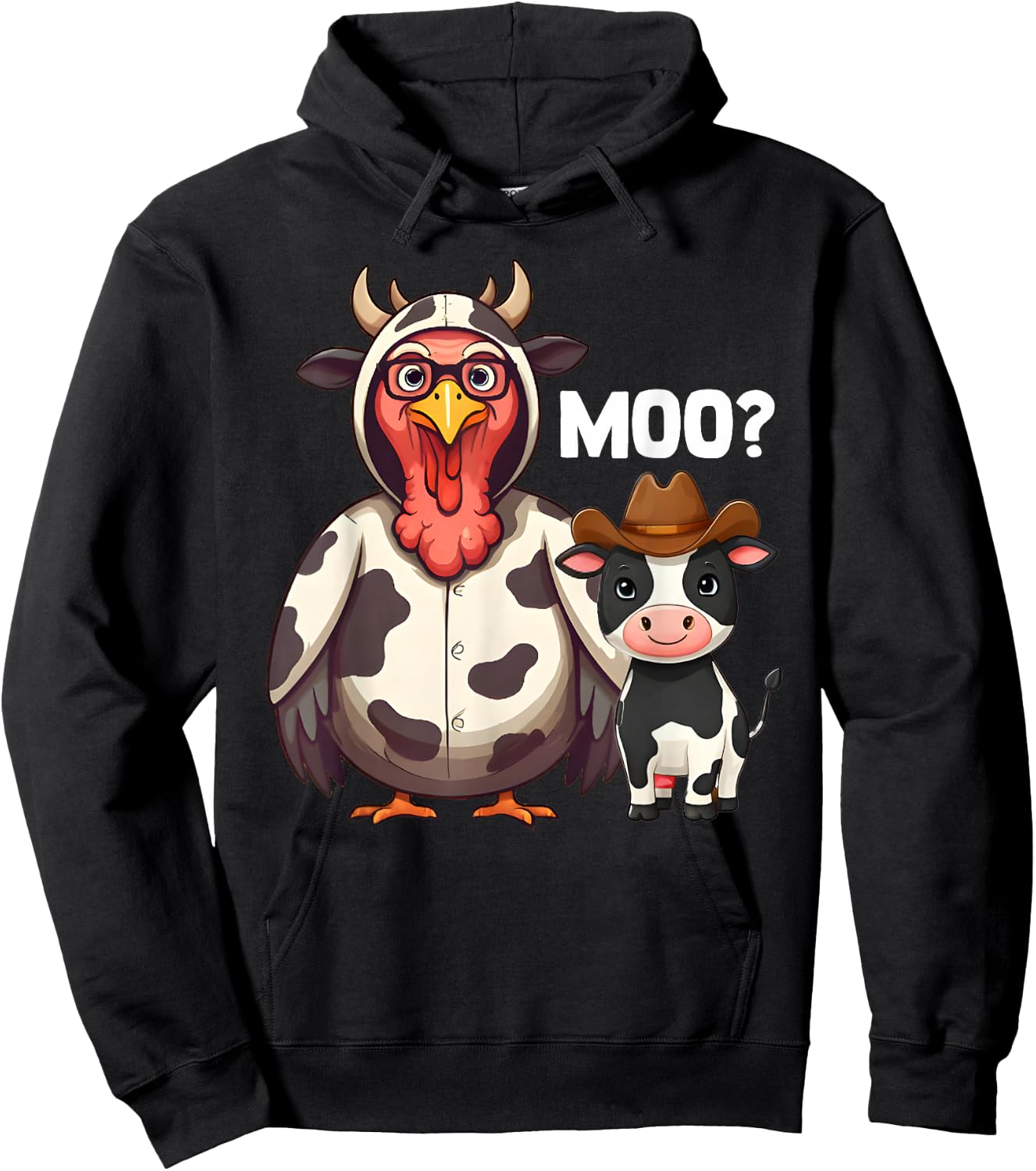 Turkey Moo Funny Thanksgiving - -Adults, Farmers - Black - Short Sleeve - - Cartoon Pattern - Thanksgiving Humorous Hoodie - Hoodie | Black