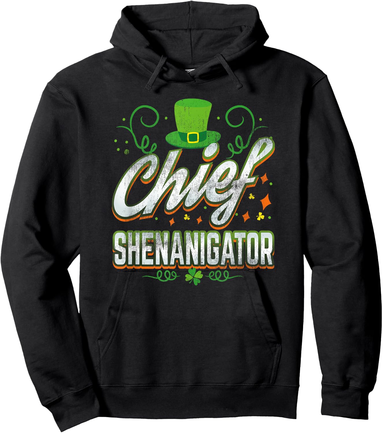 Retro Chief Shenanigator Lucky Leprechaun Hat St Patrick Day Hoodie - Hoodie | Black