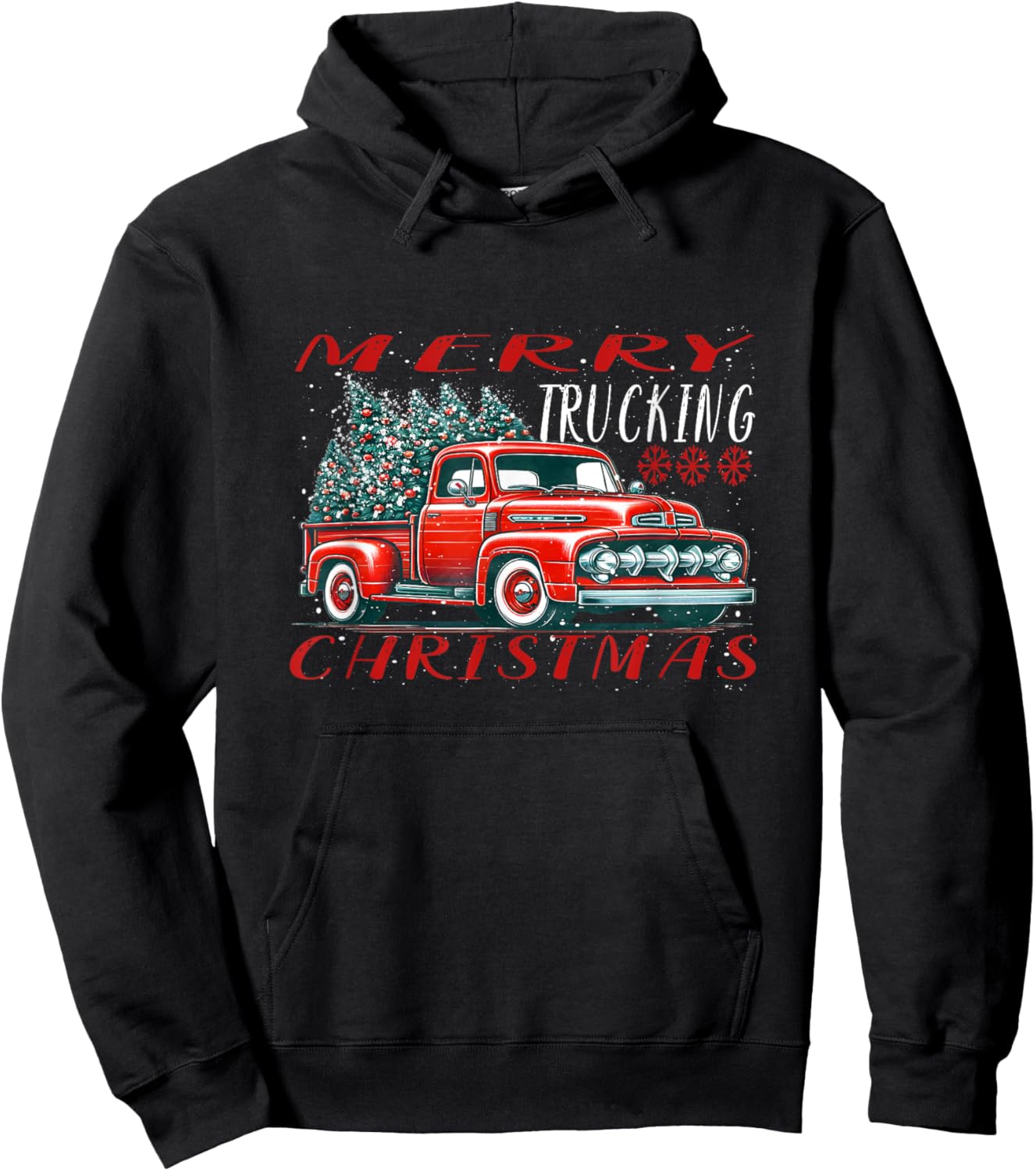 Red Retro Truck with Christmas tree Hoodie - Hoodie | Black