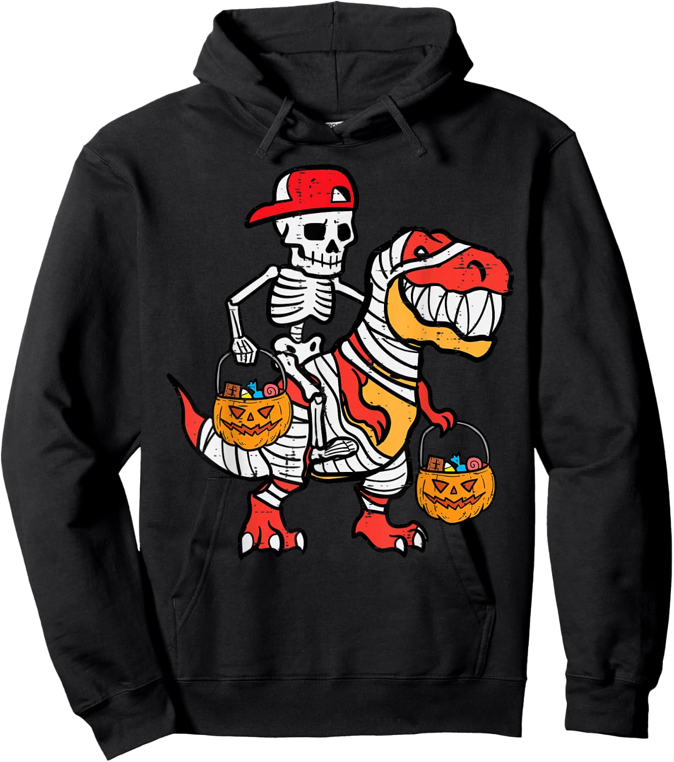 Cool Skeleton Cap Dino Mummy Toddler Boy Halloween Boys Kids Hoodie - Hoodie | Black