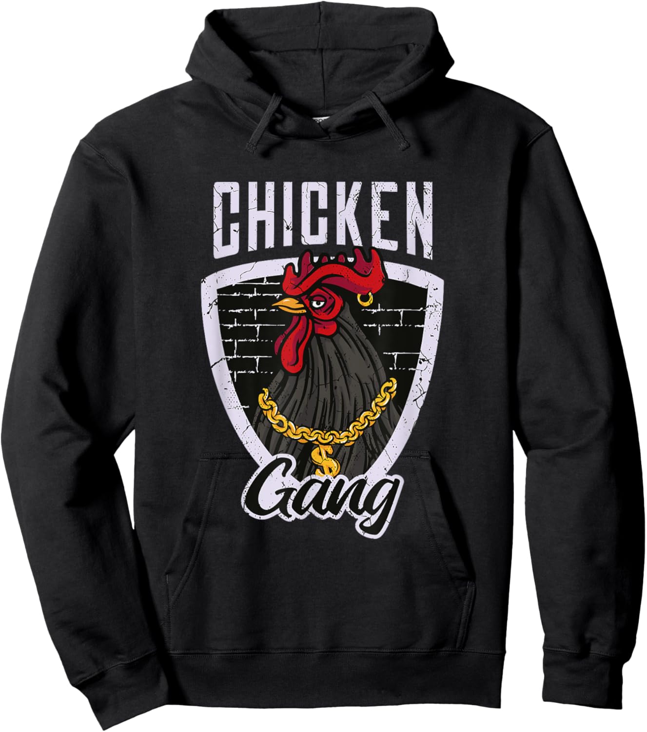 Chicken Gang Funny Gangster Rooster Quote Graphic Hoodie - Hoodie | Black