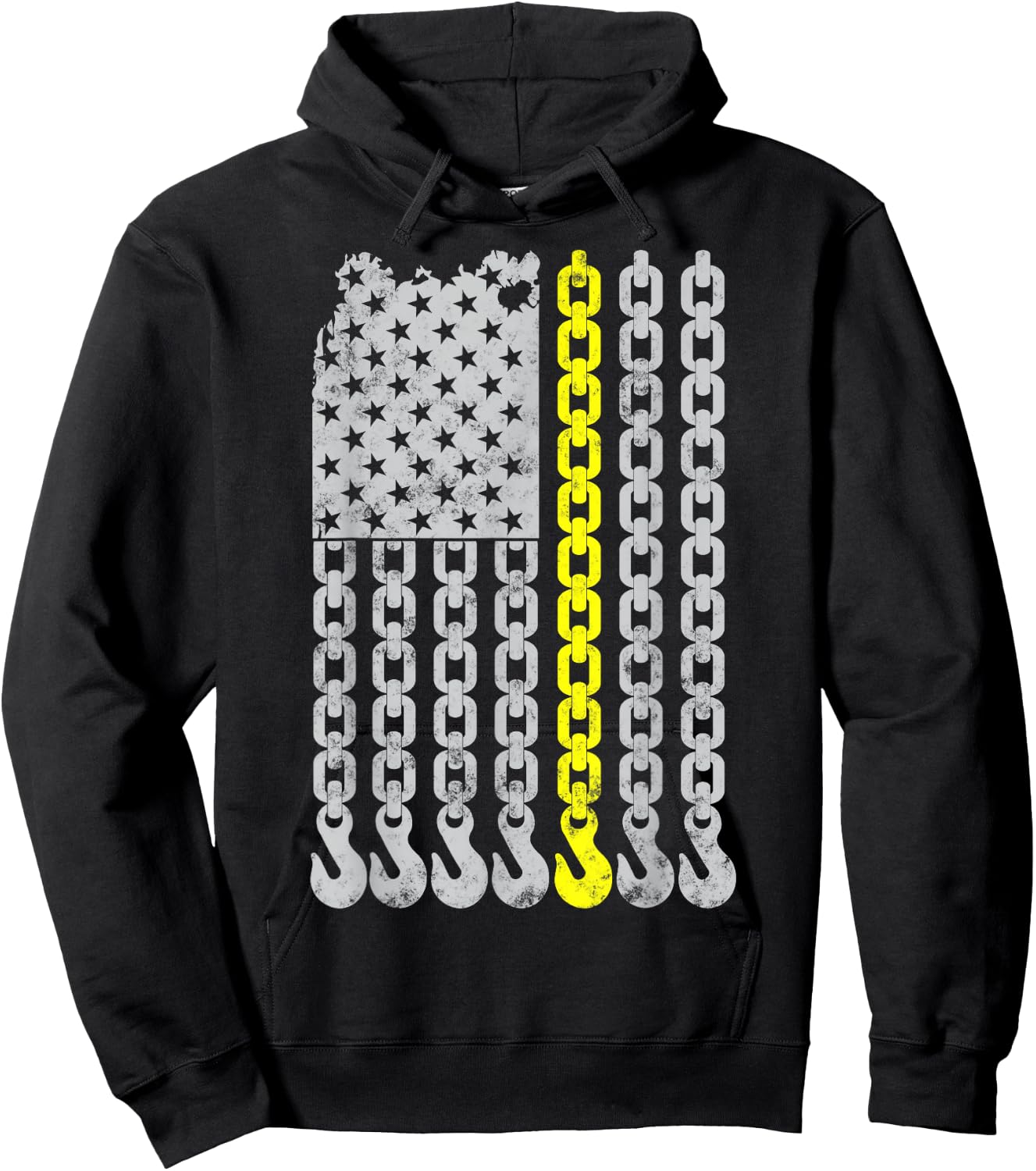 Thin yellow line Chain Hook American flag Tow Truck Driver Hoodie - Hoodie | Black
