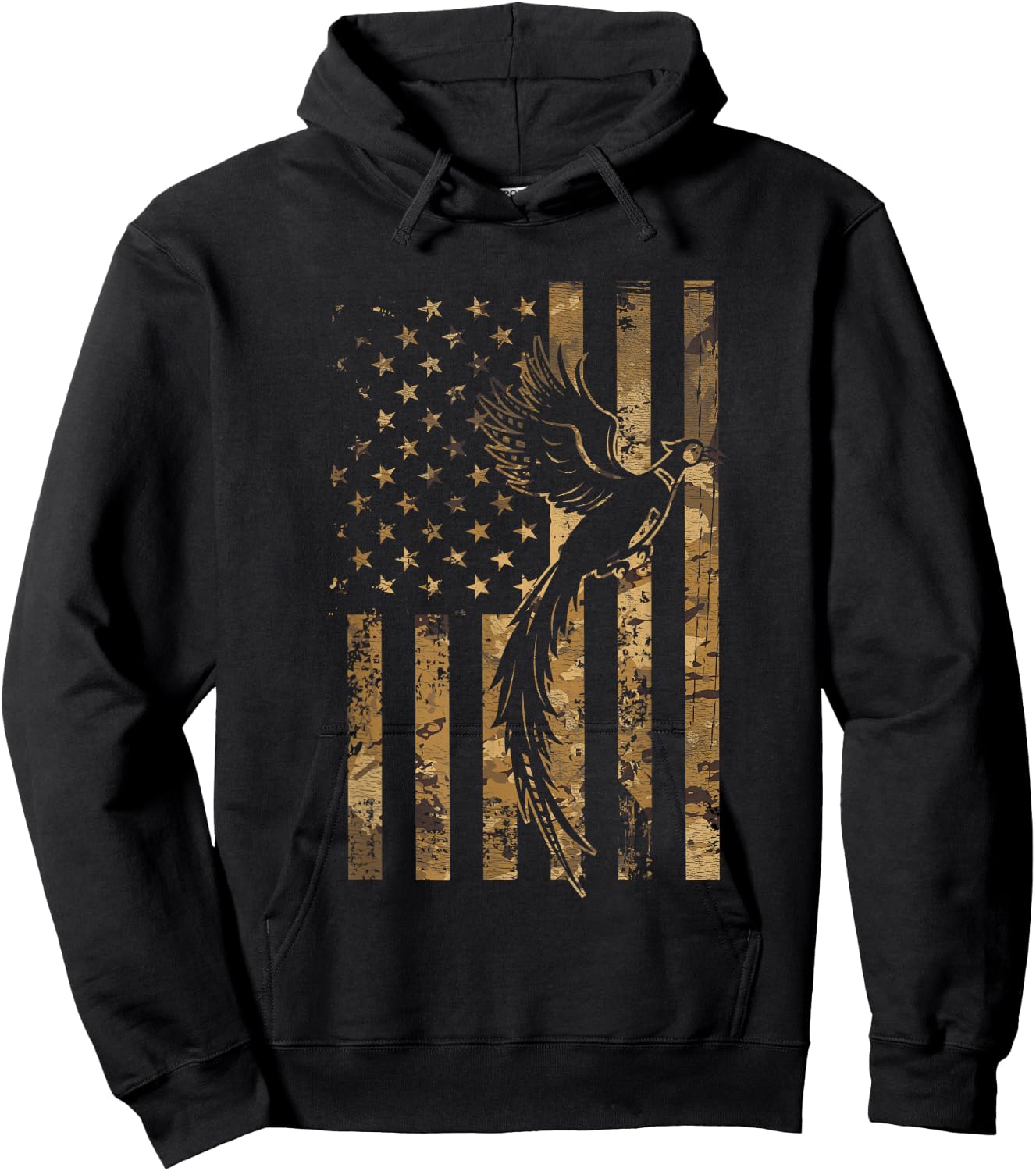 Pheasant Bird Hunter American Flag Camouflage Pheasant Hunt Hoodie - Hoodie | Black