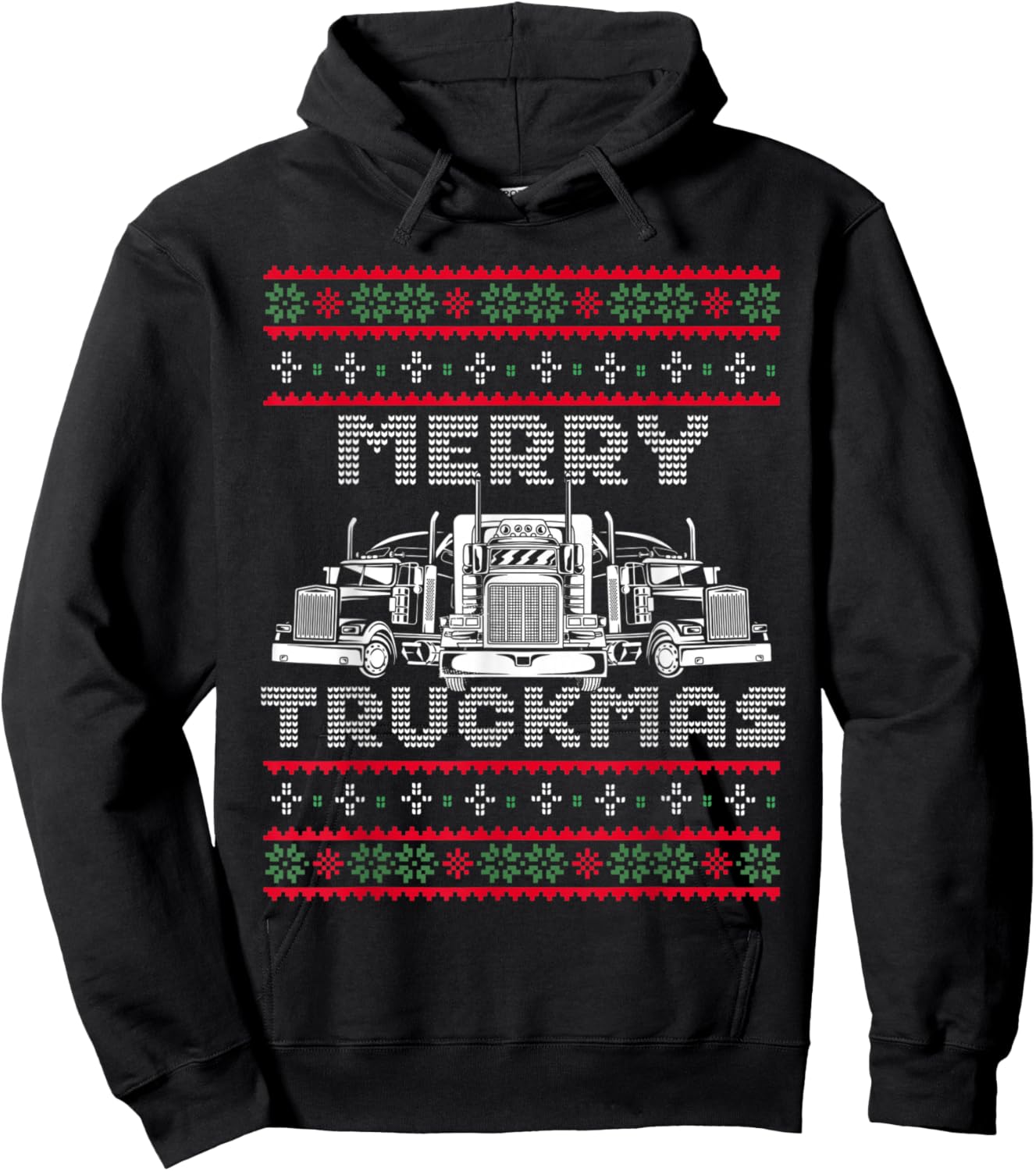 Christmas Semi Truck Funny Christmas Trucker Merry Truckmas Hoodie - Hoodie | Black