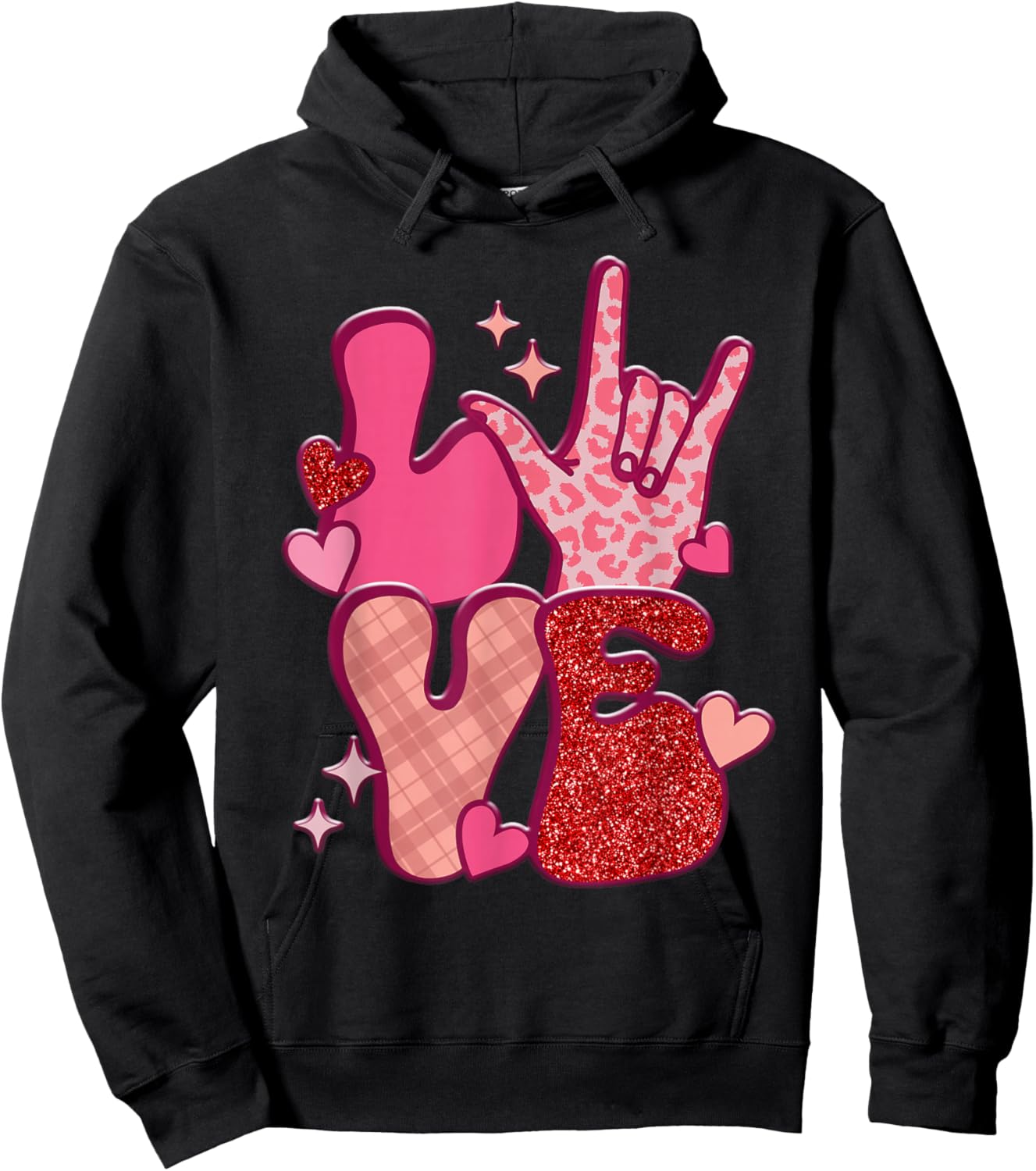 Retro Sign Language Valentines Day LOVE ASL Finger Spelling Hoodie - Hoodie | Black