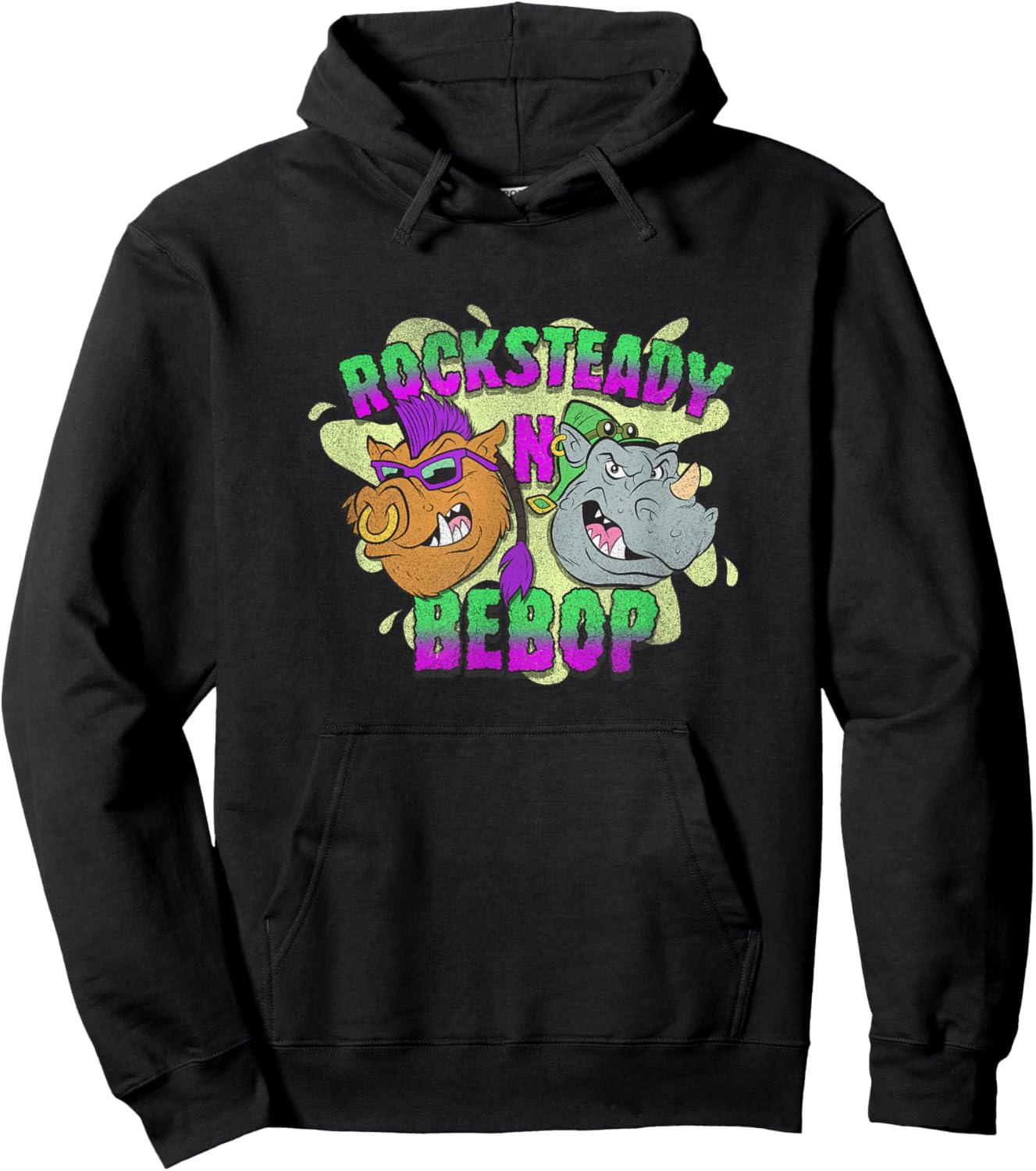 Teenage Mutant Ninja Turtles Rocksteady N Bebop Chest Poster Hoodie - Hoodie | Black