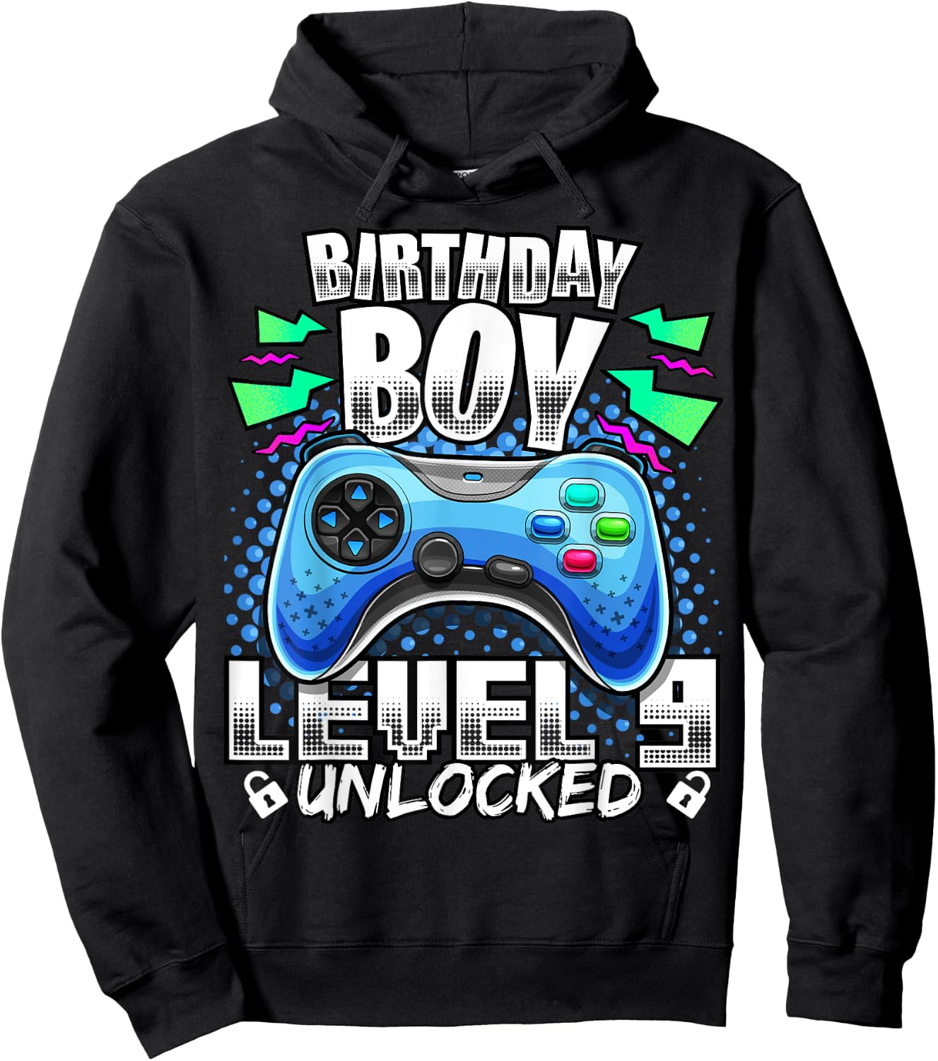Level 9 Unlocked Video Game 9th Birthday Gamer Gift Boys Hoodie - Hoodie | Black