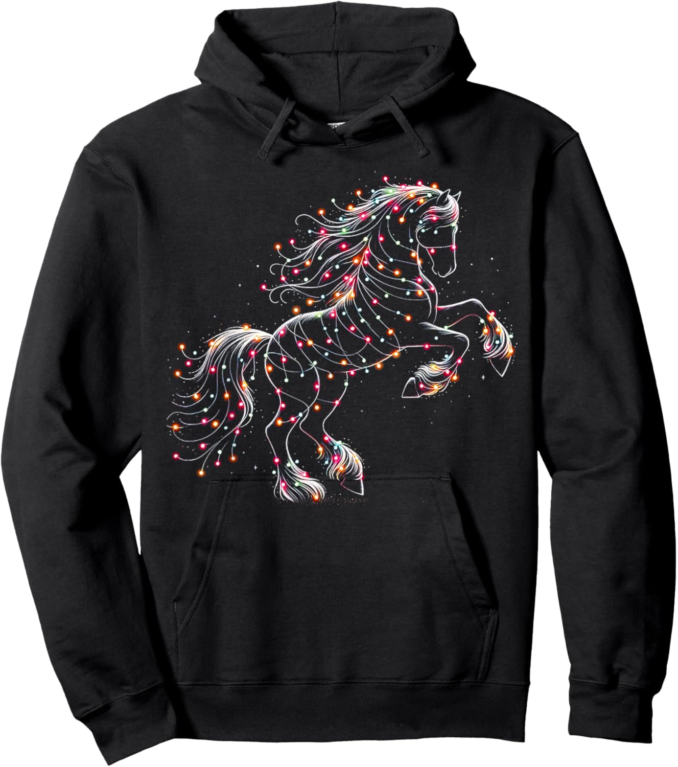 Horse Xmas Lights Gifts Girls Boys Christmas Horse Hoodie - Hoodie | Black