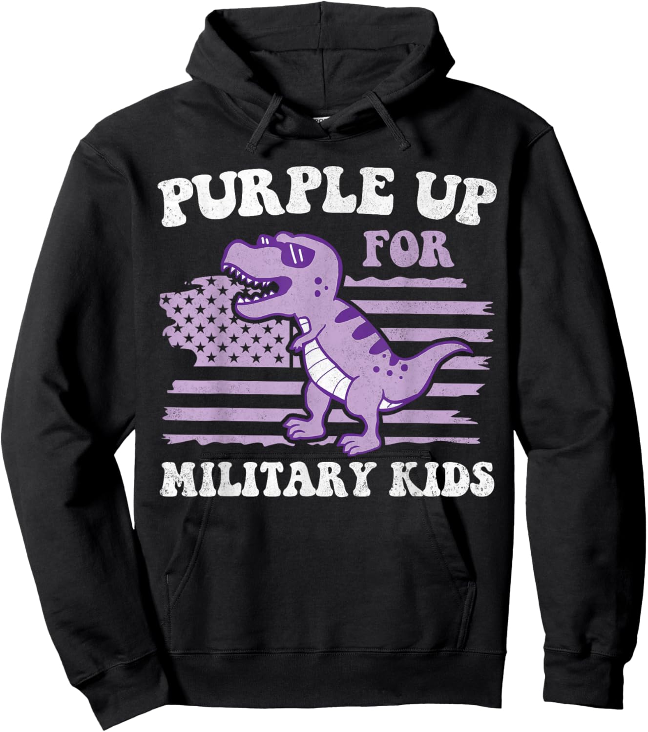 Purple Up For Military Kids Military Child Month Dino Boys Hoodie - Hoodie | Black